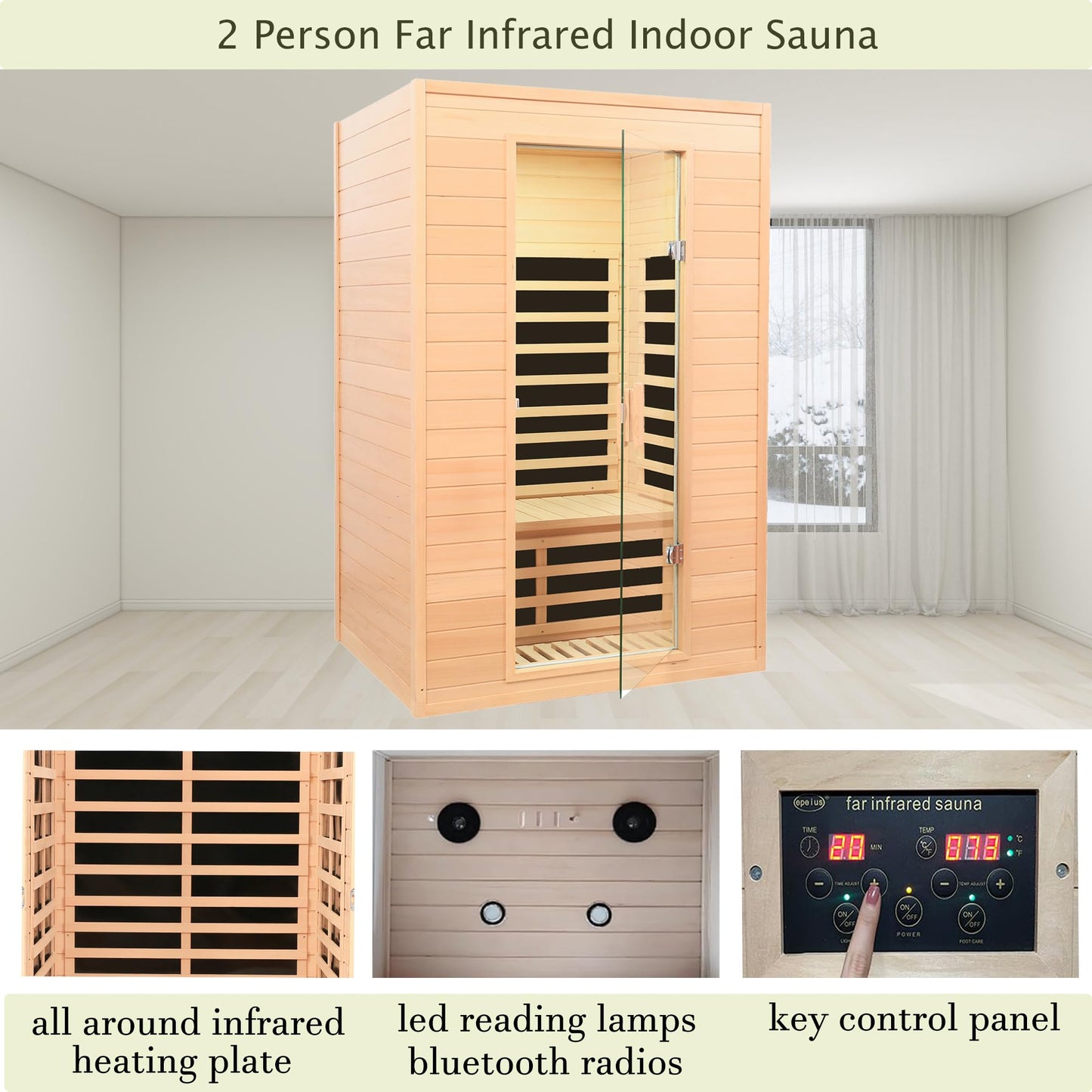 3 Person Infrared Sauna Ceramic Infrared Sauna w/Red Light Therapy | Far & Near Infrared Sauna Indoor, Low EMF Infrared Saunas for Home, Hemlock Deluxe Glass Home Sauna with Granite Backdrop