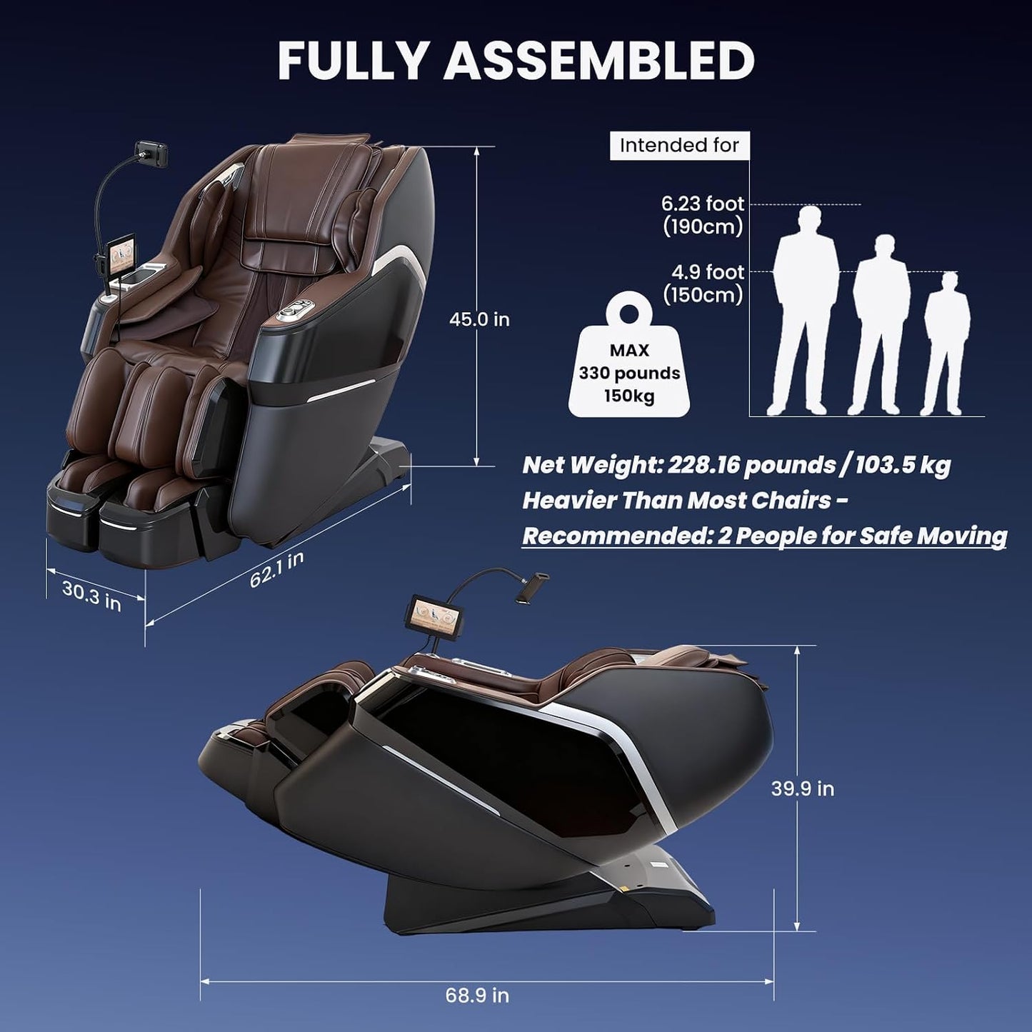 4D Massage Chair Full Body with Space Walk & Ankle Stretch, 2026 Zero Gravity 55“ SL-Track Shiatsu Massage Chair Recliner, Electric Calfrest Extension & Foot Rollers, AI Voice Control S002 Black