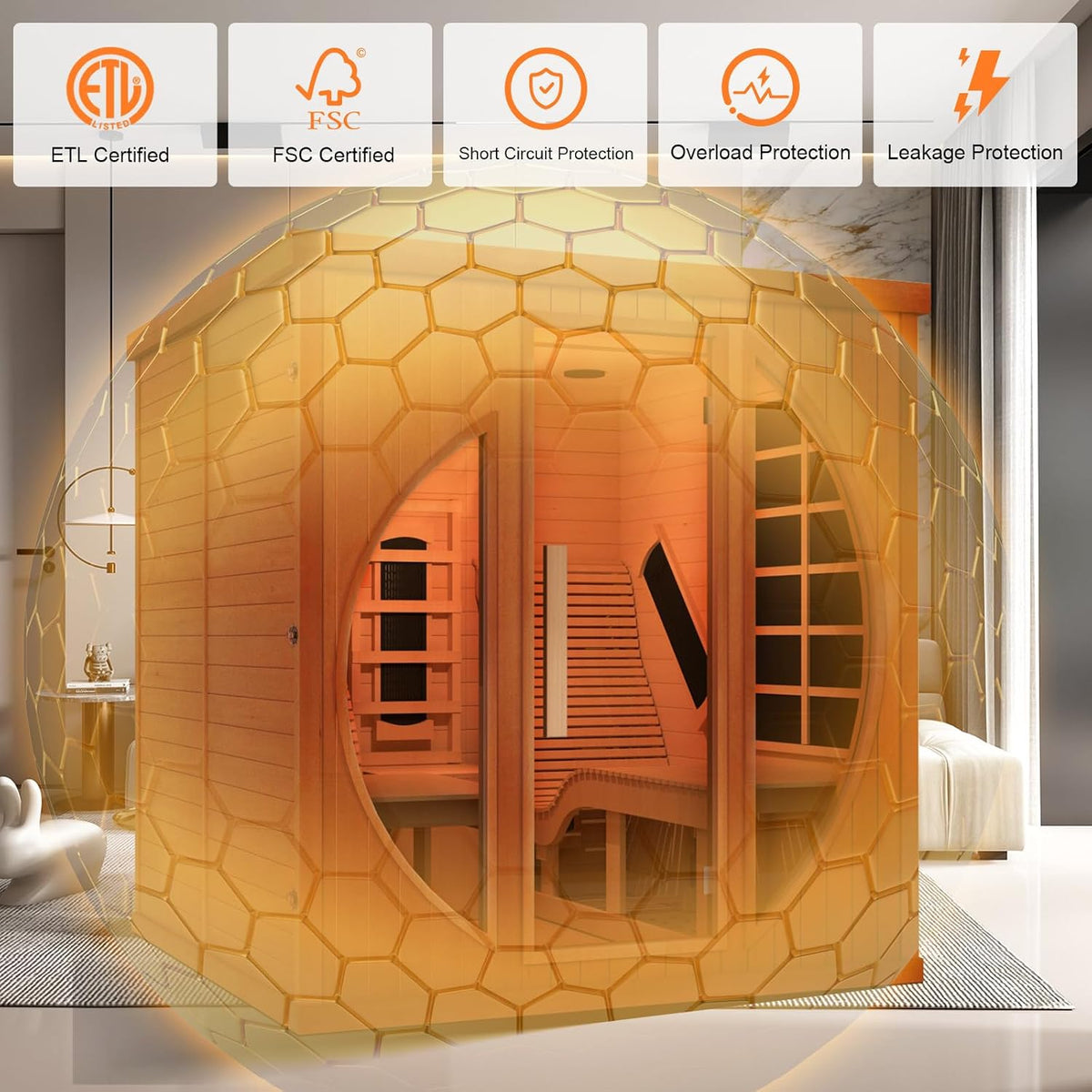 2 Person Infrared Saunas for Home with Recliner, 220V Traditional Sauna for Indoor Use, Canadian Ceder, Full Spectrum Sauna with 9 Heating Panels (Cedar)