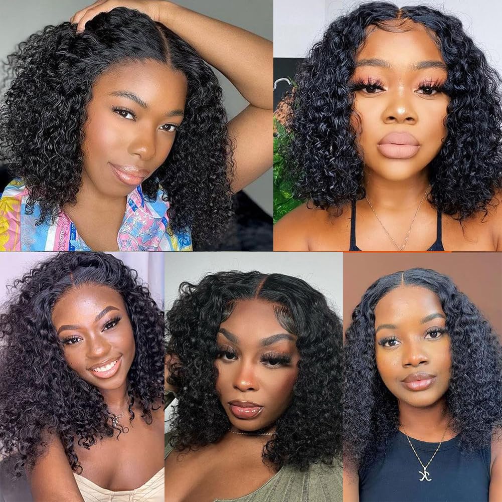 14 Inch Highlight Blonde Wear and Go Glueless Curly Bob Wig Human Hair Pre Plucked, Glueless Pre cut HD Lace Front Wigs Human Hair,Water Wave No Glue wigs, Natural Hairline for Women 200% Density