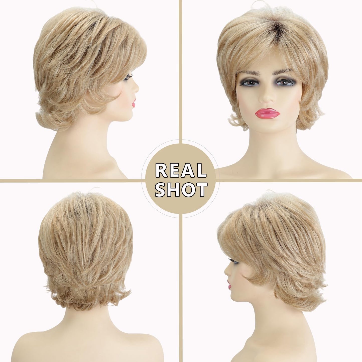 TISHINING Short Grey Curly Wigs for White Women Layered Silver Gray Pixie Cut Synthetic Full Wig with Bangs Natural Looking Daily Party Wigs for Older Women