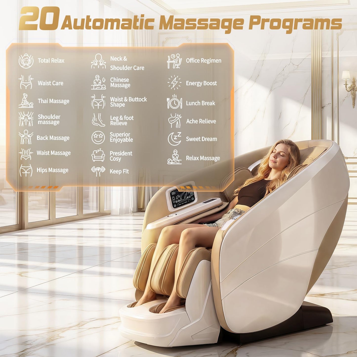 4D Massage Chair Full Body 55" SL Track Zero Gravity Recliner | 34 Airbags Massage, 20 Auto Massage Programs, Auto Body Scan, AI Voice Control, Black