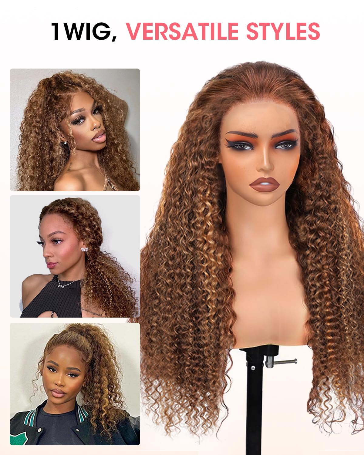 Pull Go 13x6 Drawstring Highlight Lace Front Wigs Human Hair Ombre Honey Blonde 210 Density Skinlike HD Full Lace Frontal Glueless Wigs Human Hair Pre Plucked Pre Cut Straight Balayage Wig 18 Inch