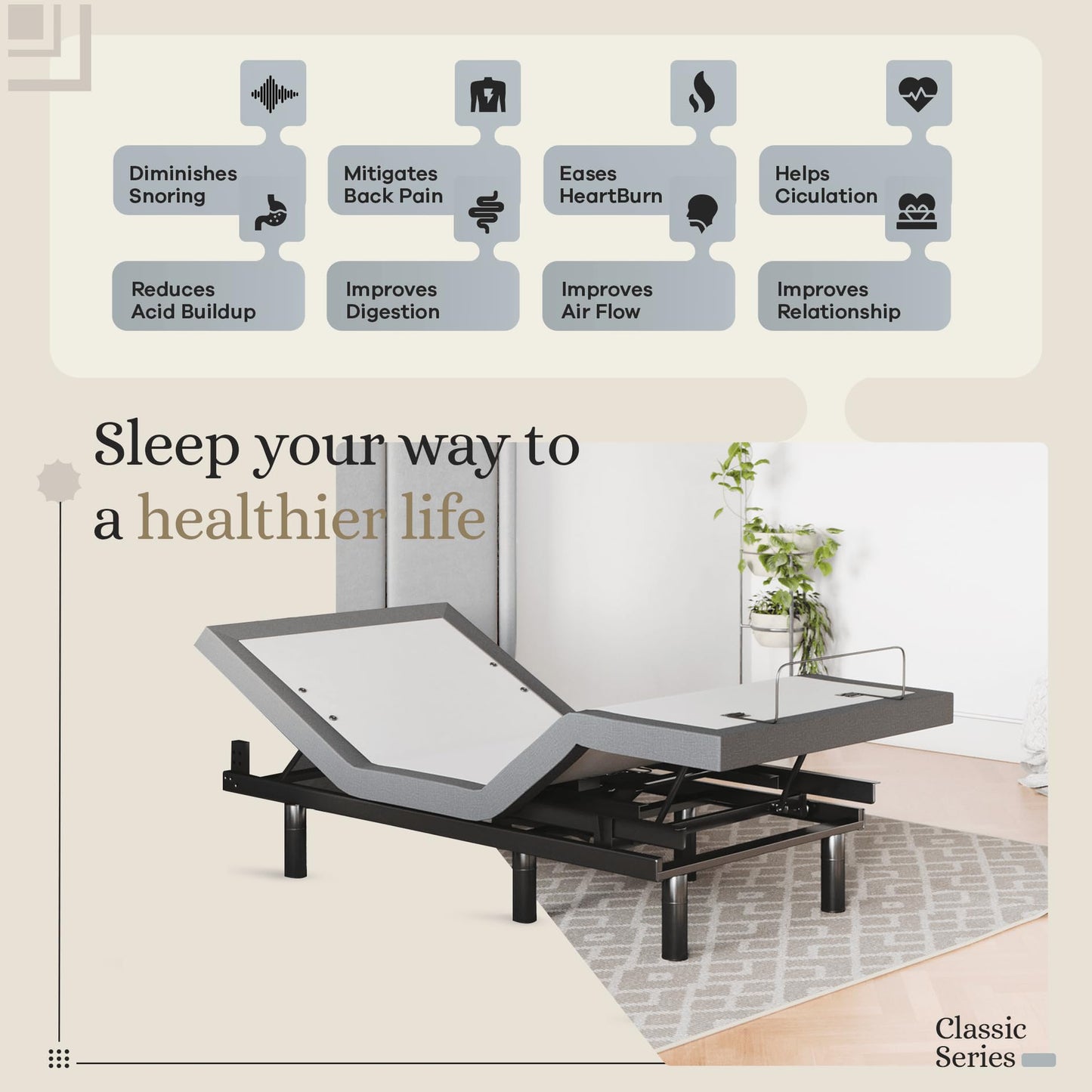 Sven & Son Classic Adjustable Bed Base, Head and Foot Lift, Massage, Under-Bed Lights, USB, Gel Memory, Zero Gravity Smart Frame - Full + 10 inch Memory Foam Matt (Firm)