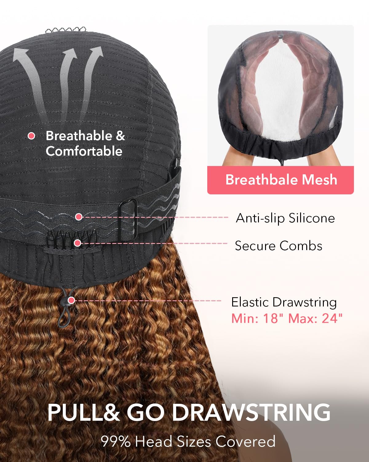 Pull Go 13x6 Drawstring Highlight Lace Front Wigs Human Hair Ombre Honey Blonde 210 Density Skinlike HD Full Lace Frontal Glueless Wigs Human Hair Pre Plucked Pre Cut Straight Balayage Wig 18 Inch