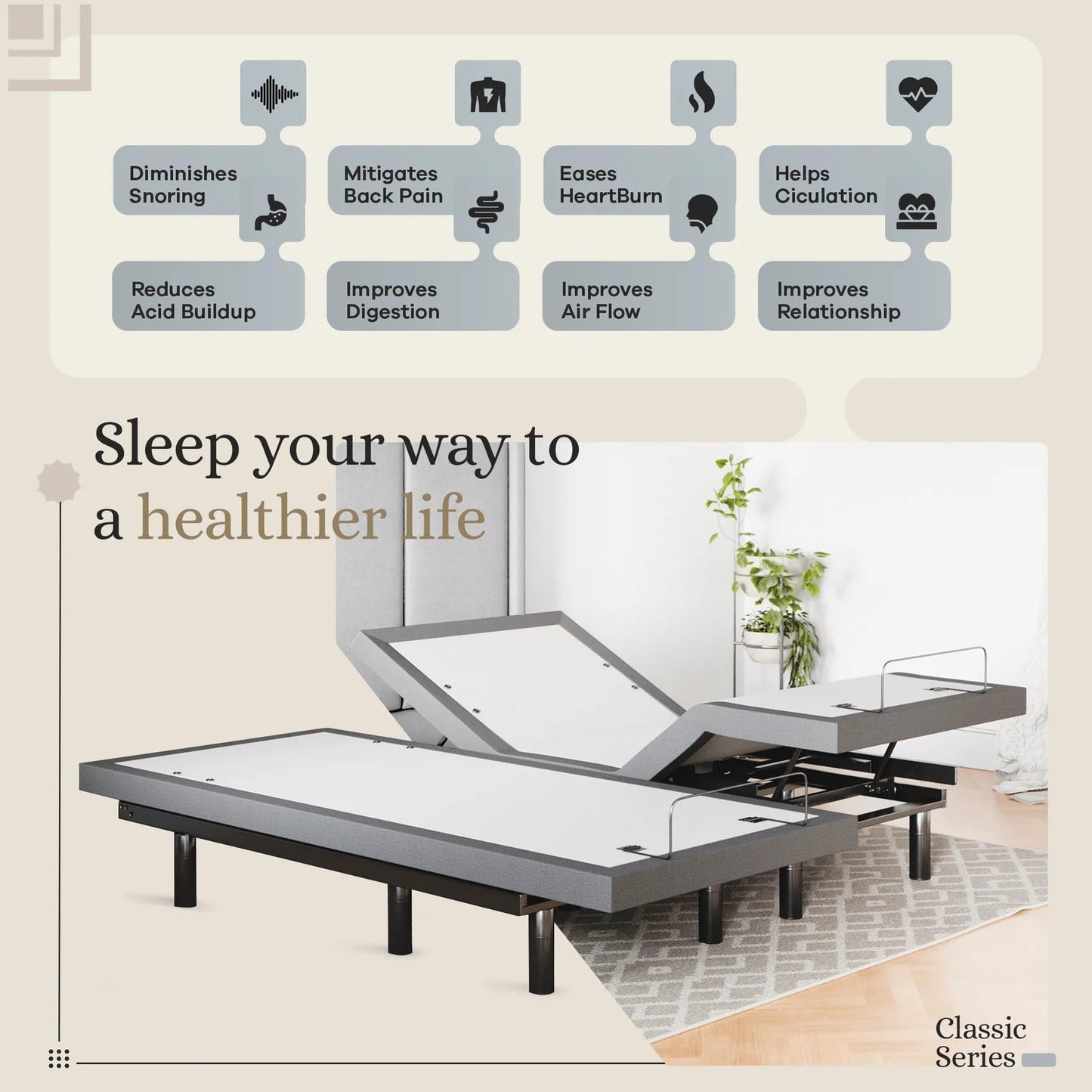 Sven & Son Classic Adjustable Bed Base, Head and Foot Lift, Massage, Under-Bed Lights, USB, Gel Memory, Zero Gravity Smart Frame - Full + 10 inch Memory Foam Matt (Firm)
