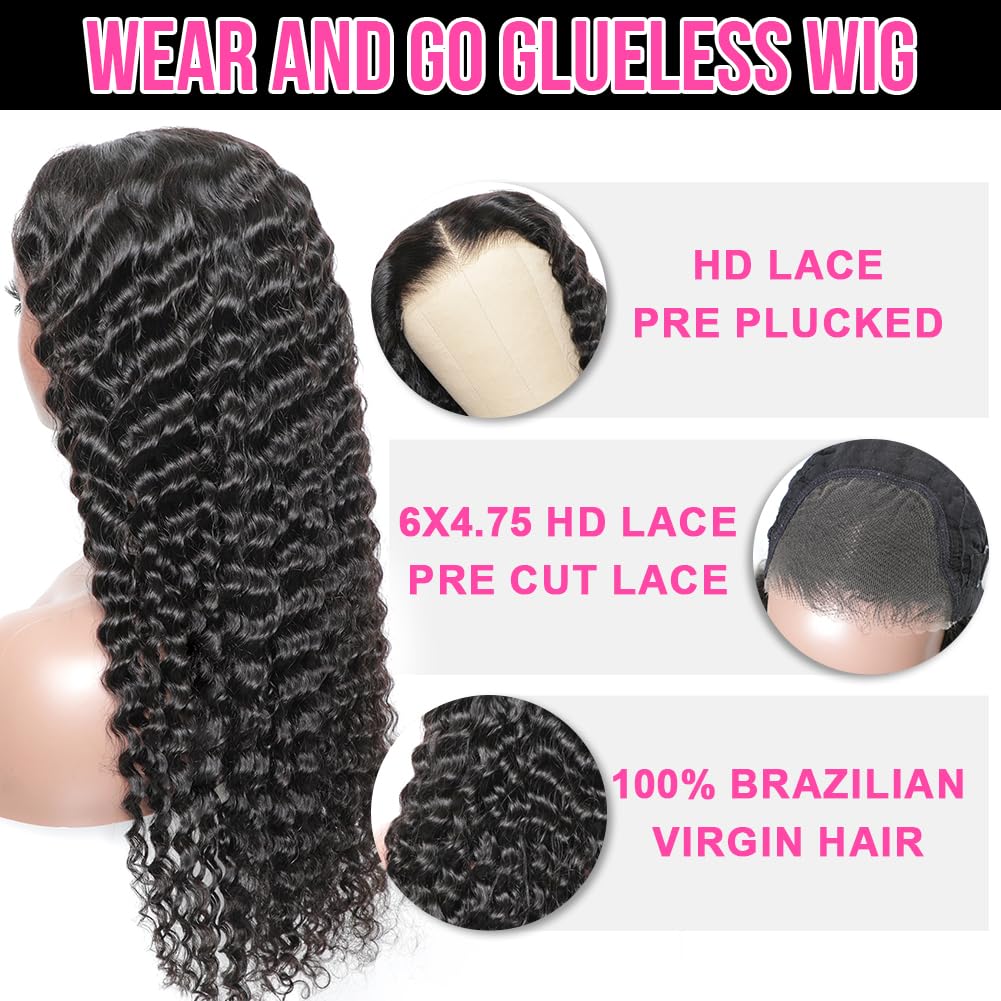 14 Inch Highlight Blonde Wear and Go Glueless Curly Bob Wig Human Hair Pre Plucked, Glueless Pre cut HD Lace Front Wigs Human Hair,Water Wave No Glue wigs, Natural Hairline for Women 200% Density