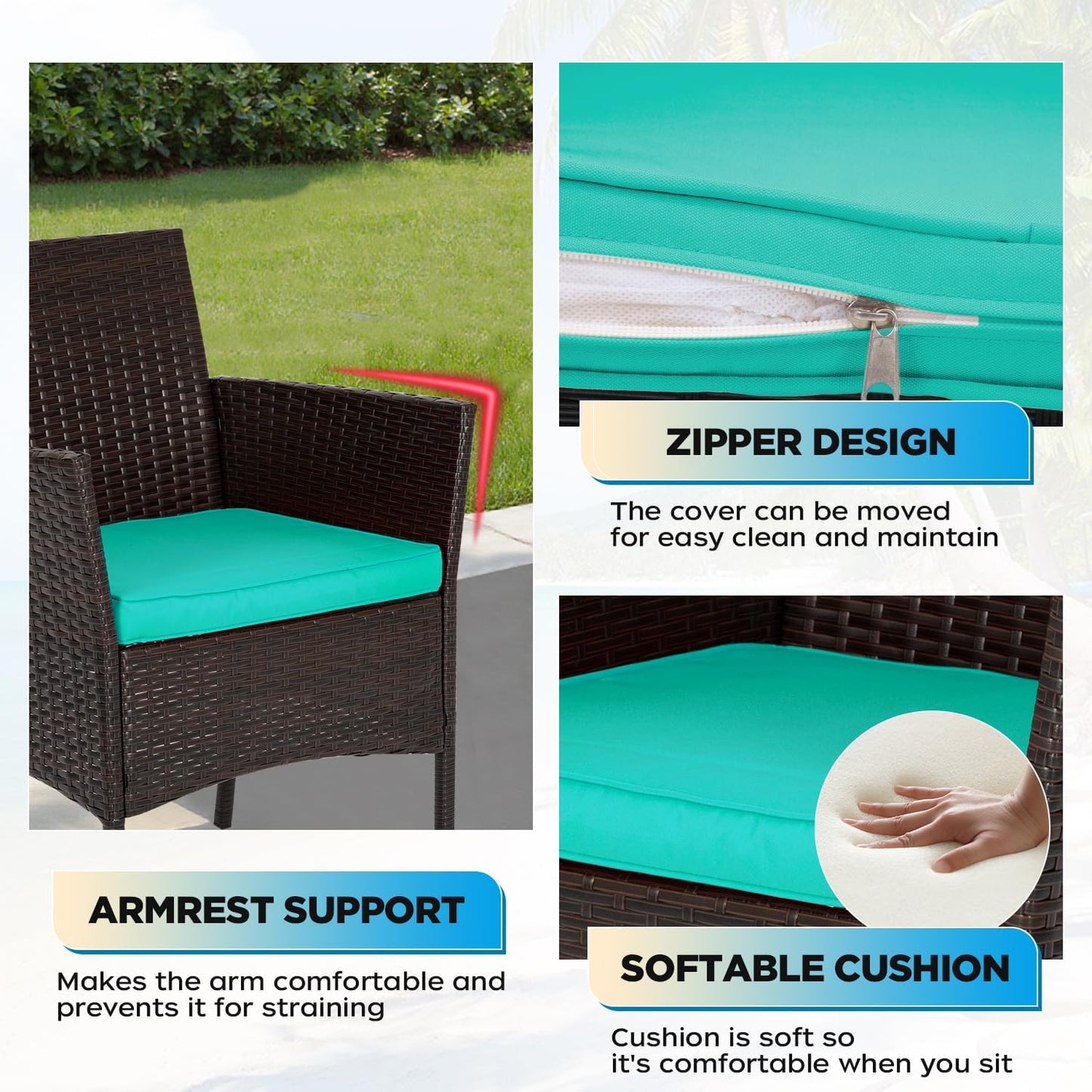 FDW 4-Piece Patio Furniture Set | Black | Outdoor Wicker Furniture | with Coffee Table | Modern Rattan Chairs Conversation Set | Outdoor Seating | Weather-Resistant | for Porch, Garden, Lawn