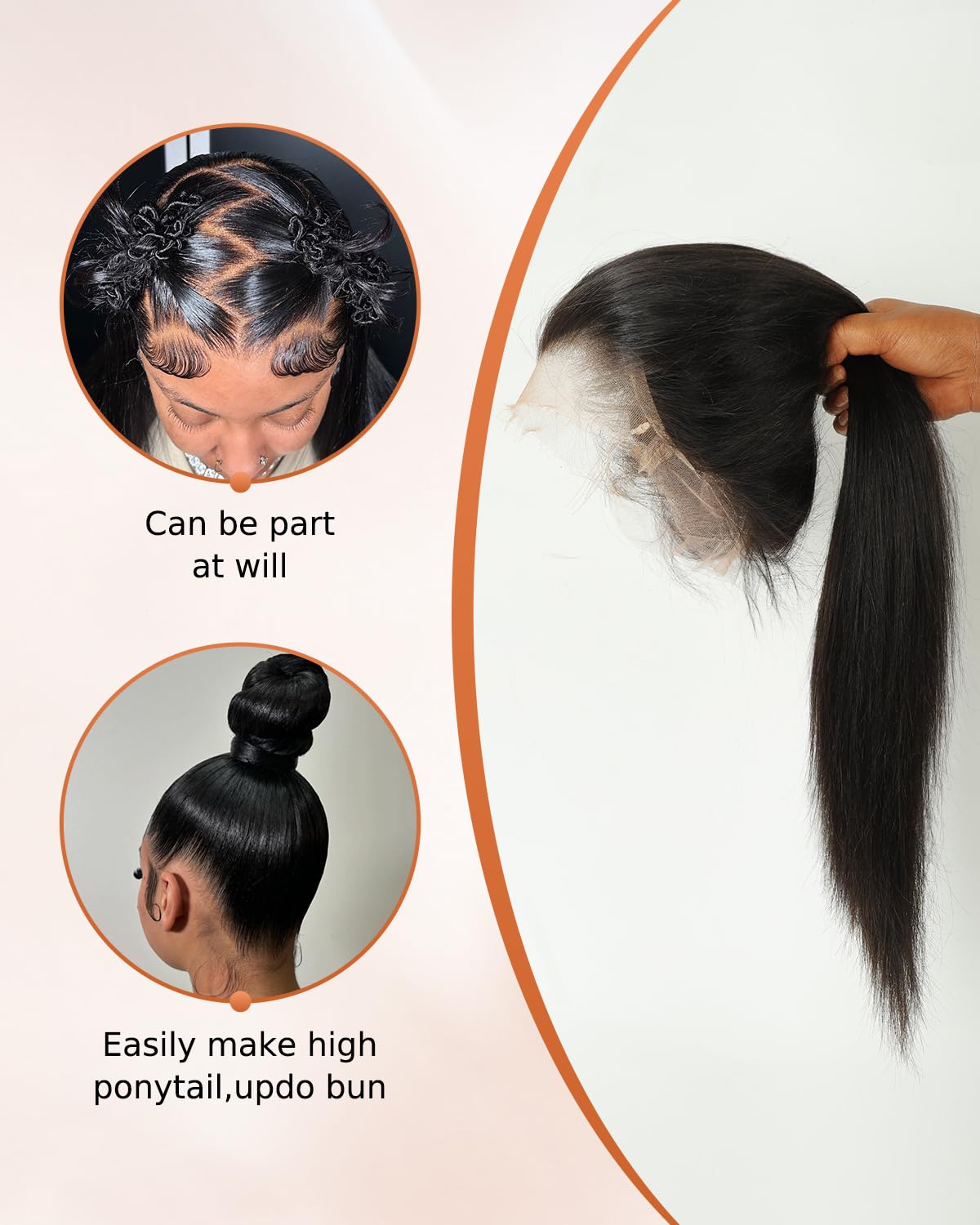BEEOS 360 Drawstring SKINLIKE Real HD Lace Frontal Wig Straight 30 Inch | 250% Density Remy Human Hair Wig for Women,Pre-Plucked Natural Hairline,Bleached Knots,Perfect for High Ponytail and Updo Bun
