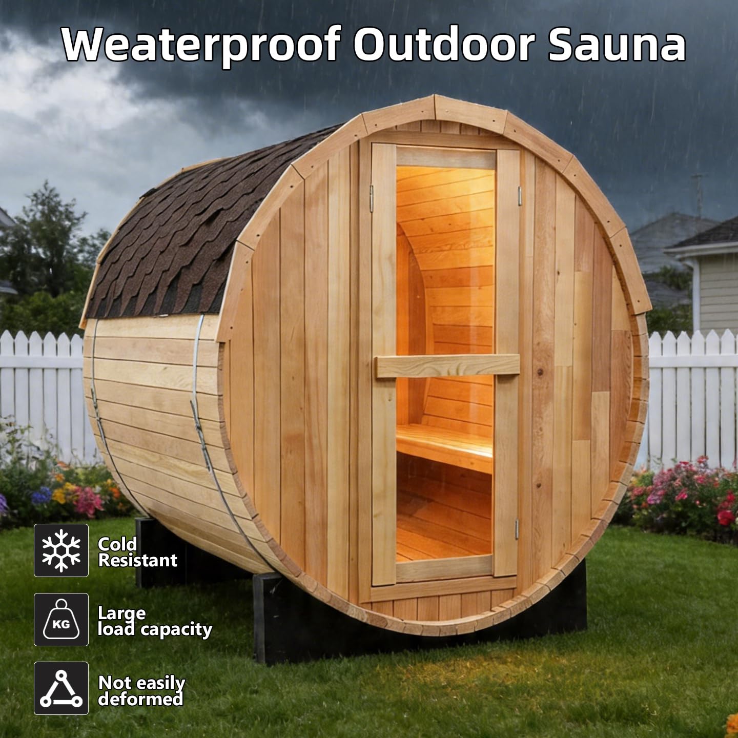 Outdoor Barrel Steam Sauna, 6-8 Person Canadian Hemlock Traditional Wooden Steam Saunas with 220V/6KW Toule Electric Stove, Tempered Glass Sauna Kits for Backyard & Garden (0-195℉)