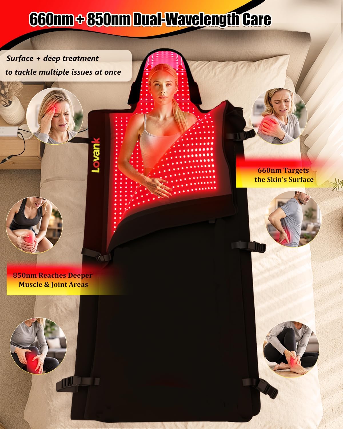 Red Light Therapy Mat Full Body 83" x 33", 2710 LEDs, 660&850nm | Easy-Clean TPU, 3 Light Modes, 5 Intensity Levels, Skin-Friendly for Everyday Home Use