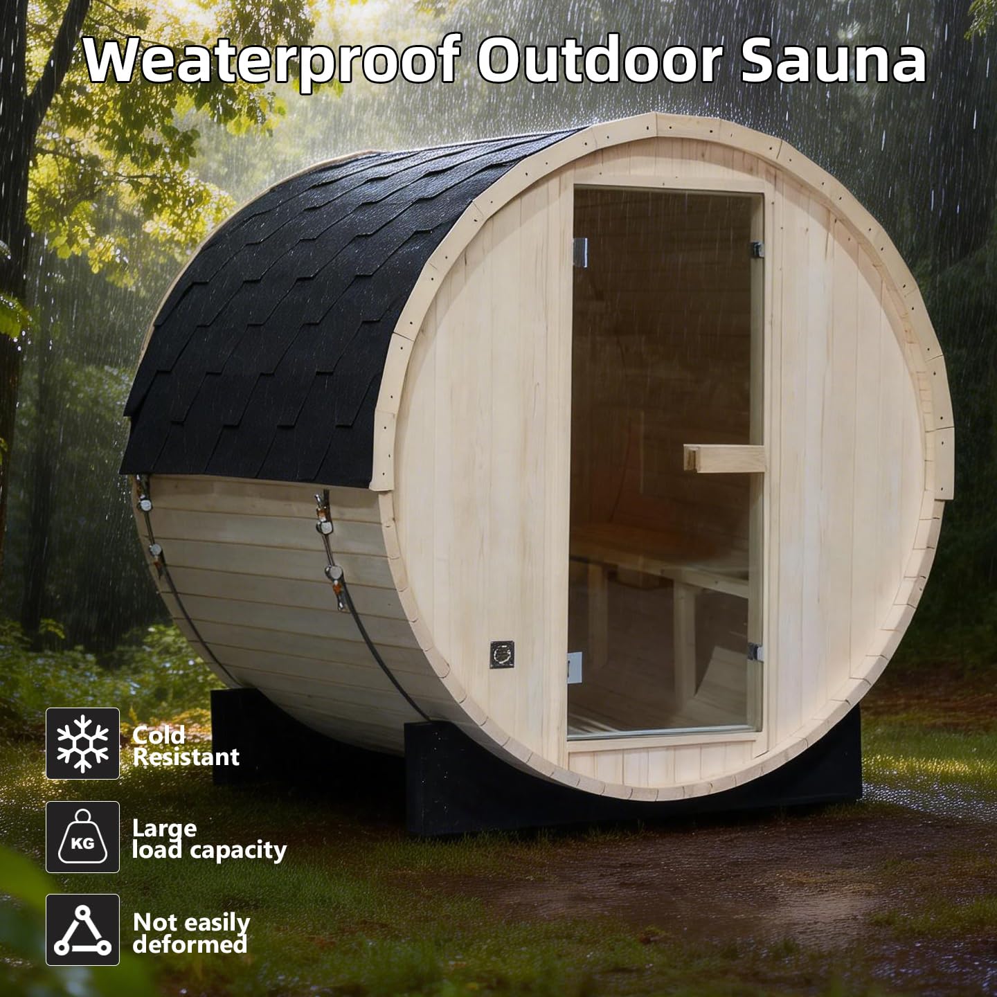 Outdoor Barrel Steam Sauna, 6-8 Person Canadian Hemlock Traditional Wooden Steam Saunas with 220V/6KW Toule Electric Stove, Tempered Glass Sauna Kits for Backyard & Garden (0-195℉)