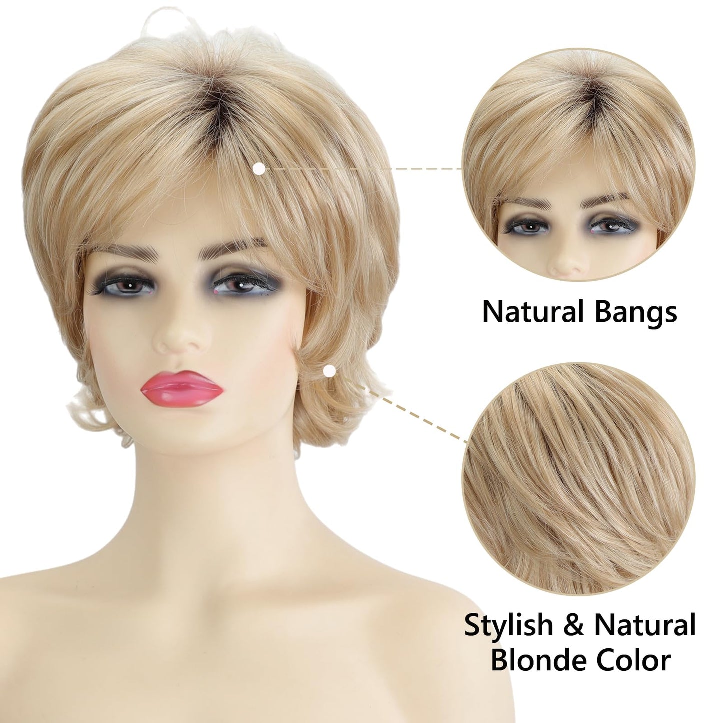 TISHINING Short Grey Curly Wigs for White Women Layered Silver Gray Pixie Cut Synthetic Full Wig with Bangs Natural Looking Daily Party Wigs for Older Women