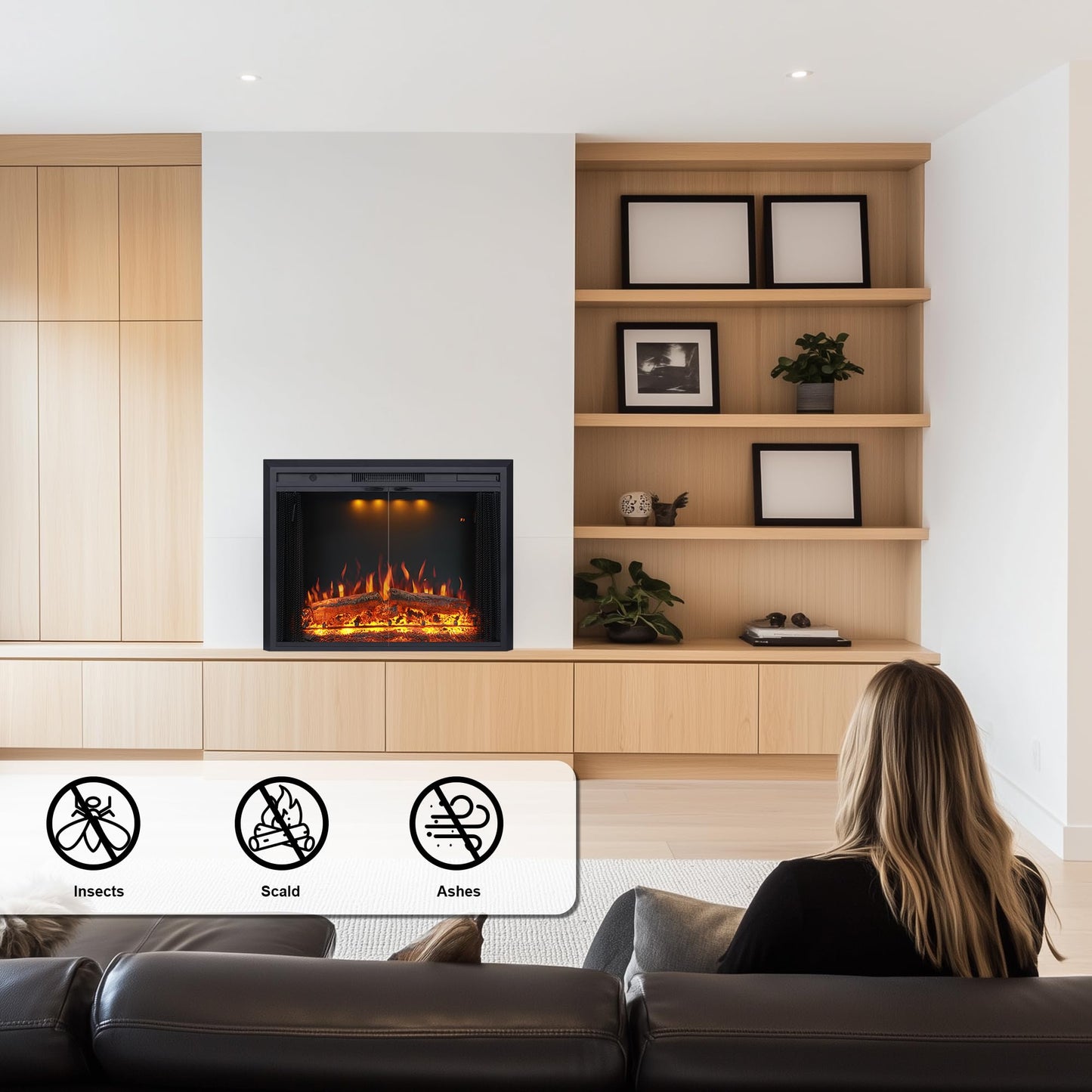 Valuxhome 40” W Electric Fireplace Insert with Log Speaker for Crackling Sound, 750W(Low)/1500W(high) for Heating, Independent Function for Heating and Changing Colors, Overheating Protection