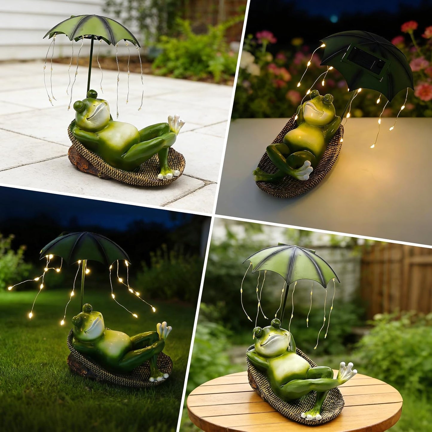 Solar Frog with Umbrella Statue - LED Solar Powered Garden Decor, Auto On/Off Waterproof Resin Outdoor Sculpture for Patio, Yard, Pond, Unique Gardening Gifts for Women & Mom