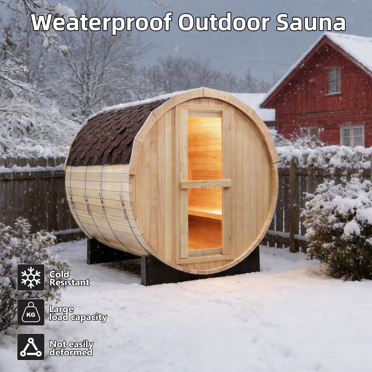 Outdoor Barrel Steam Sauna, 6-8 Person Canadian Hemlock Traditional Wooden Steam Saunas with 220V/6KW Toule Electric Stove, Tempered Glass Sauna Kits for Backyard & Garden (0-195℉)