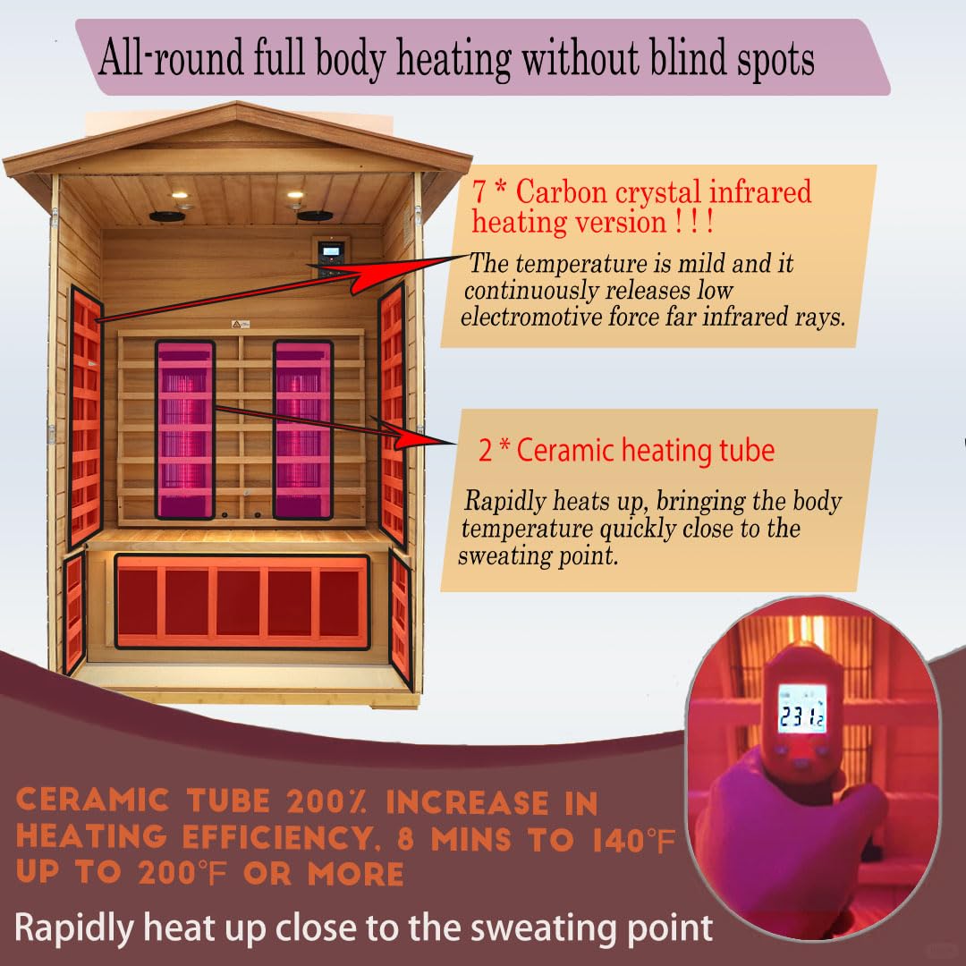 3 Person Infrared Sauna Ceramic Infrared Sauna w/Red Light Therapy | Far & Near Infrared Sauna Indoor, Low EMF Infrared Saunas for Home, Hemlock Deluxe Glass Home Sauna with Granite Backdrop