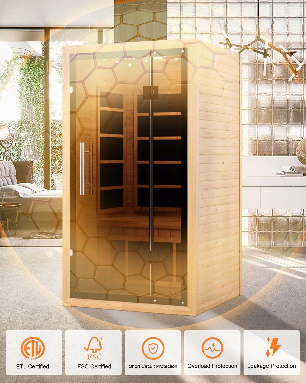 2 Person Infrared Saunas for Home with Recliner, 220V Traditional Sauna for Indoor Use, Canadian Ceder, Full Spectrum Sauna with 9 Heating Panels (Cedar)
