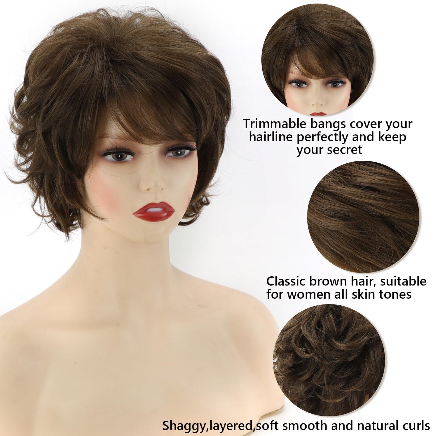 TISHINING Short Grey Curly Wigs for White Women Layered Silver Gray Pixie Cut Synthetic Full Wig with Bangs Natural Looking Daily Party Wigs for Older Women