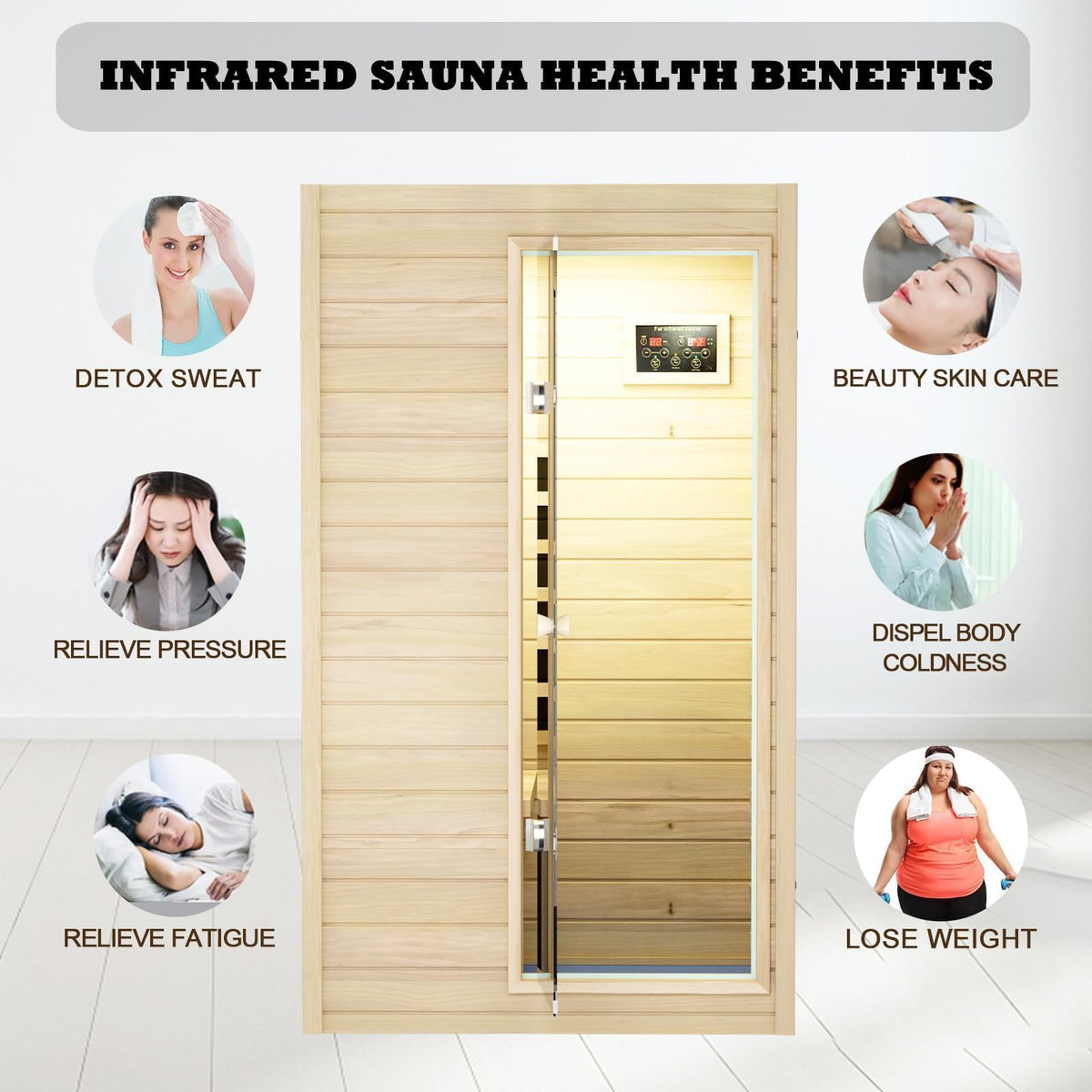 LTCCDSS Ultra-Low EMF Outdoor Infrared Sauna 2 Person, Composite Wood Far Infrared Sauna for Home, EMF 0.1-1mG, Bluetooth & Chromotherapy