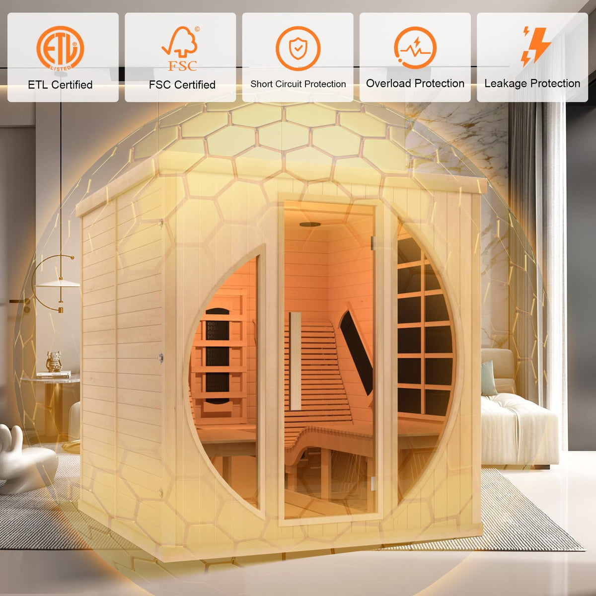 2 Person Infrared Saunas for Home with Recliner, 220V Traditional Sauna for Indoor Use, Canadian Ceder, Full Spectrum Sauna with 9 Heating Panels (Cedar)