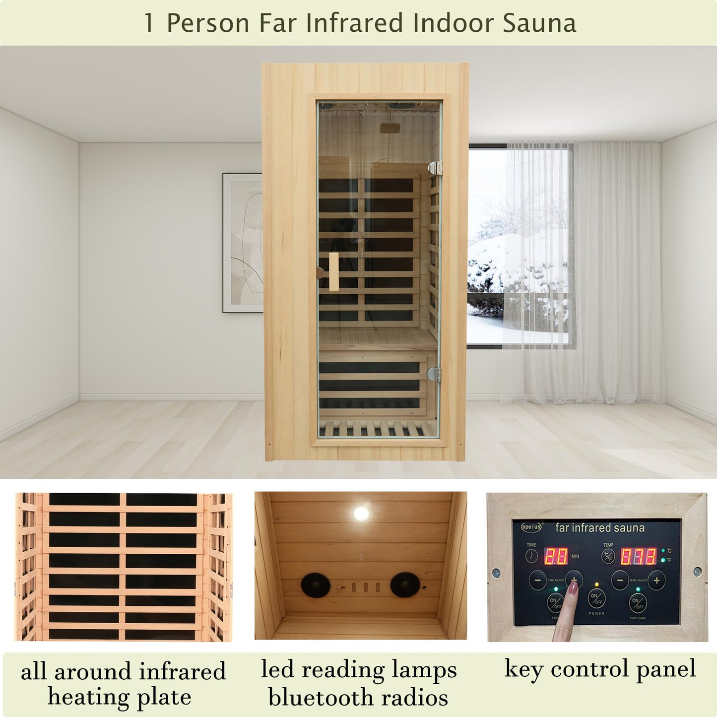 3 Person Infrared Sauna Ceramic Infrared Sauna w/Red Light Therapy | Far & Near Infrared Sauna Indoor, Low EMF Infrared Saunas for Home, Hemlock Deluxe Glass Home Sauna with Granite Backdrop