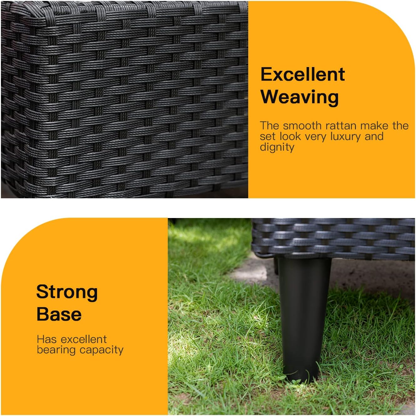 FDW 4-Piece Patio Furniture Set | Black | Outdoor Wicker Furniture | with Coffee Table | Modern Rattan Chairs Conversation Set | Outdoor Seating | Weather-Resistant | for Porch, Garden, Lawn