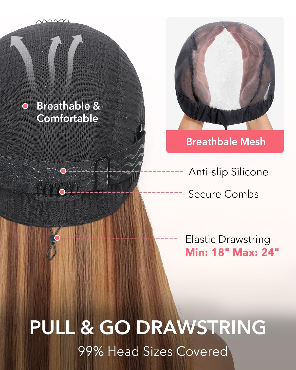 Pull Go 13x6 Drawstring Highlight Lace Front Wigs Human Hair Ombre Honey Blonde 210 Density Skinlike HD Full Lace Frontal Glueless Wigs Human Hair Pre Plucked Pre Cut Straight Balayage Wig 18 Inch