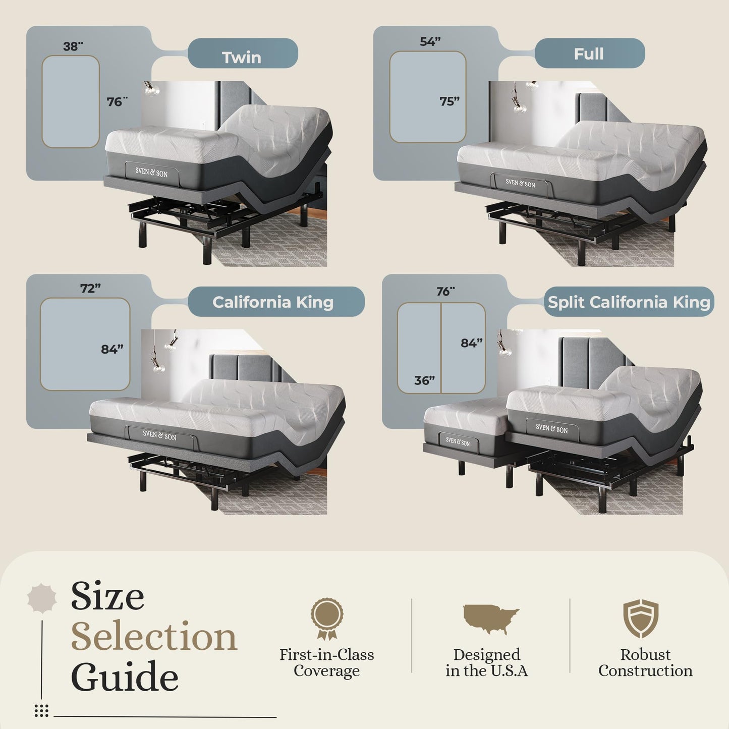 Sven & Son Classic Adjustable Bed Base, Head and Foot Lift, Massage, Under-Bed Lights, USB, Gel Memory, Zero Gravity Smart Frame - Full + 10 inch Memory Foam Matt (Firm)