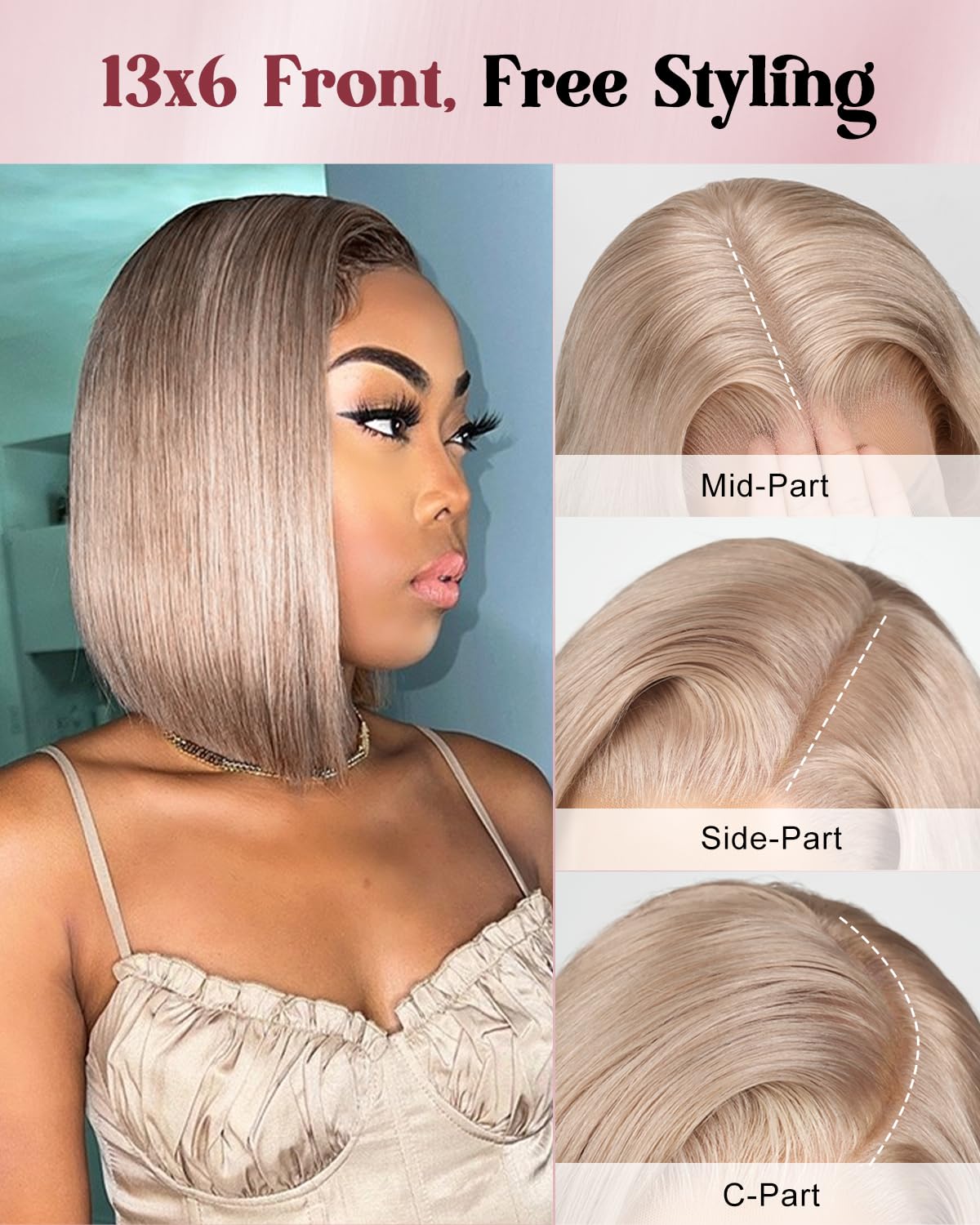 Alididi Ash Blonde Bob Wig Human Hair 13x6 Hd Lace Frontal Short Straight Lace Front Bob Wigs For Women Human Hair Pre Plucked 180% Density 10 Inch