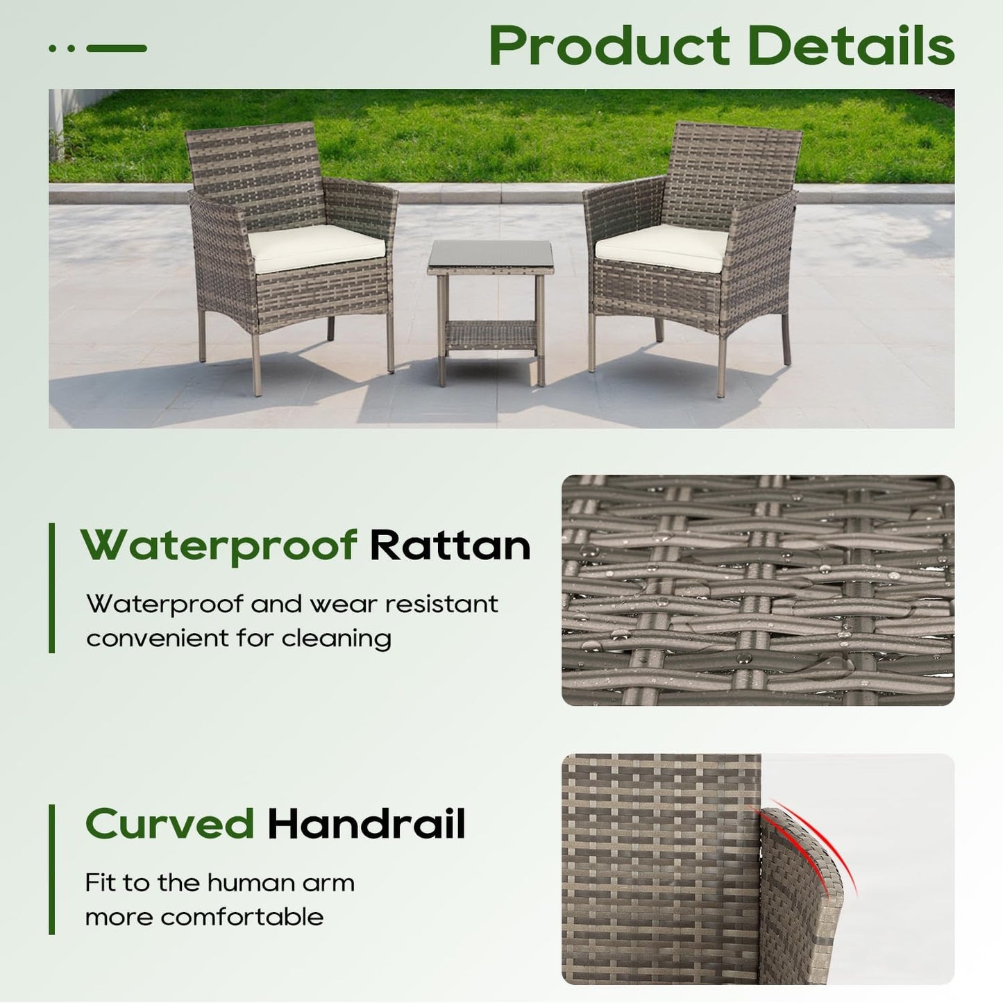 FDW 4-Piece Patio Furniture Set | Black | Outdoor Wicker Furniture | with Coffee Table | Modern Rattan Chairs Conversation Set | Outdoor Seating | Weather-Resistant | for Porch, Garden, Lawn