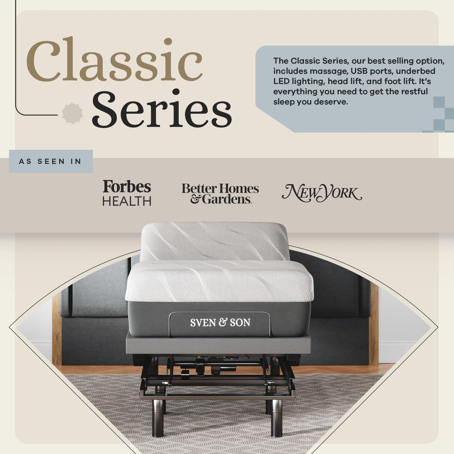 Sven & Son Classic Adjustable Bed Base, Head and Foot Lift, Massage, Under-Bed Lights, USB, Gel Memory, Zero Gravity Smart Frame - Full + 10 inch Memory Foam Matt (Firm)