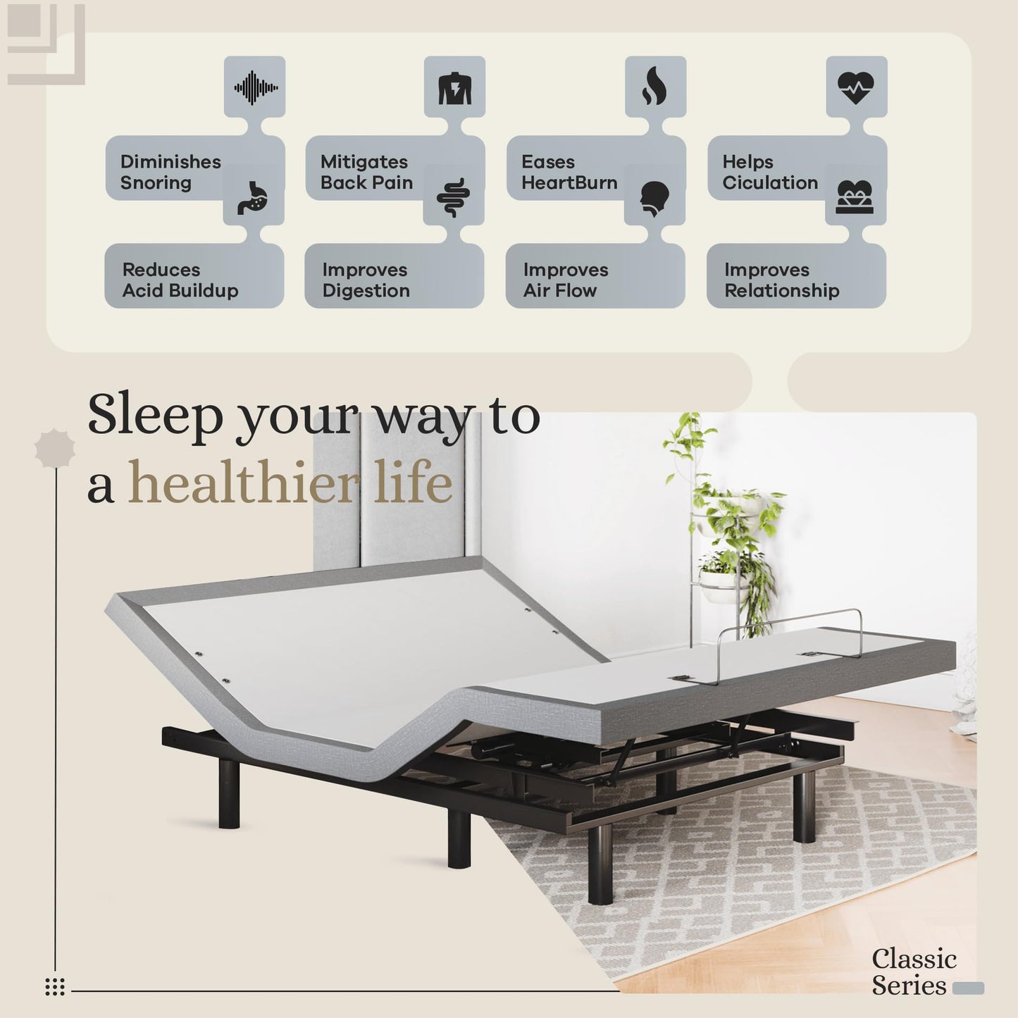 Sven & Son Classic Adjustable Bed Base, Head and Foot Lift, Massage, Under-Bed Lights, USB, Gel Memory, Zero Gravity Smart Frame - Full + 10 inch Memory Foam Matt (Firm)