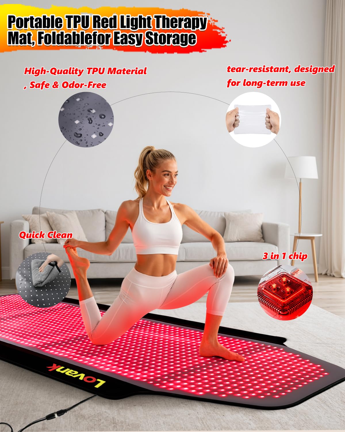 Red Light Therapy Mat Full Body 83" x 33", 2710 LEDs, 660&850nm | Easy-Clean TPU, 3 Light Modes, 5 Intensity Levels, Skin-Friendly for Everyday Home Use