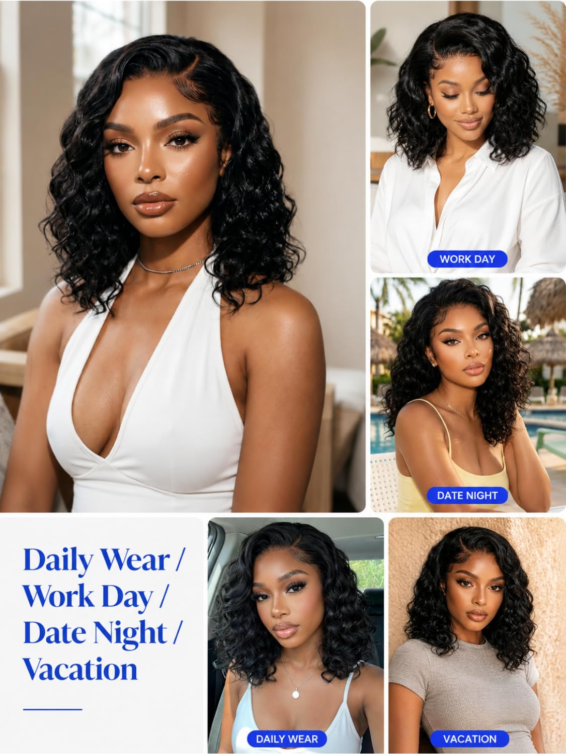 Nadula 13x4 HD Ombre Brown Wavy Bob Drawstring Wig Human Hair with Blonde Face Framing Layers Bangs,Pre Everything Glueless No Slip Wig Pre Plucked Ready to Wear Short Highlight Wavy Bob Wig 10inch