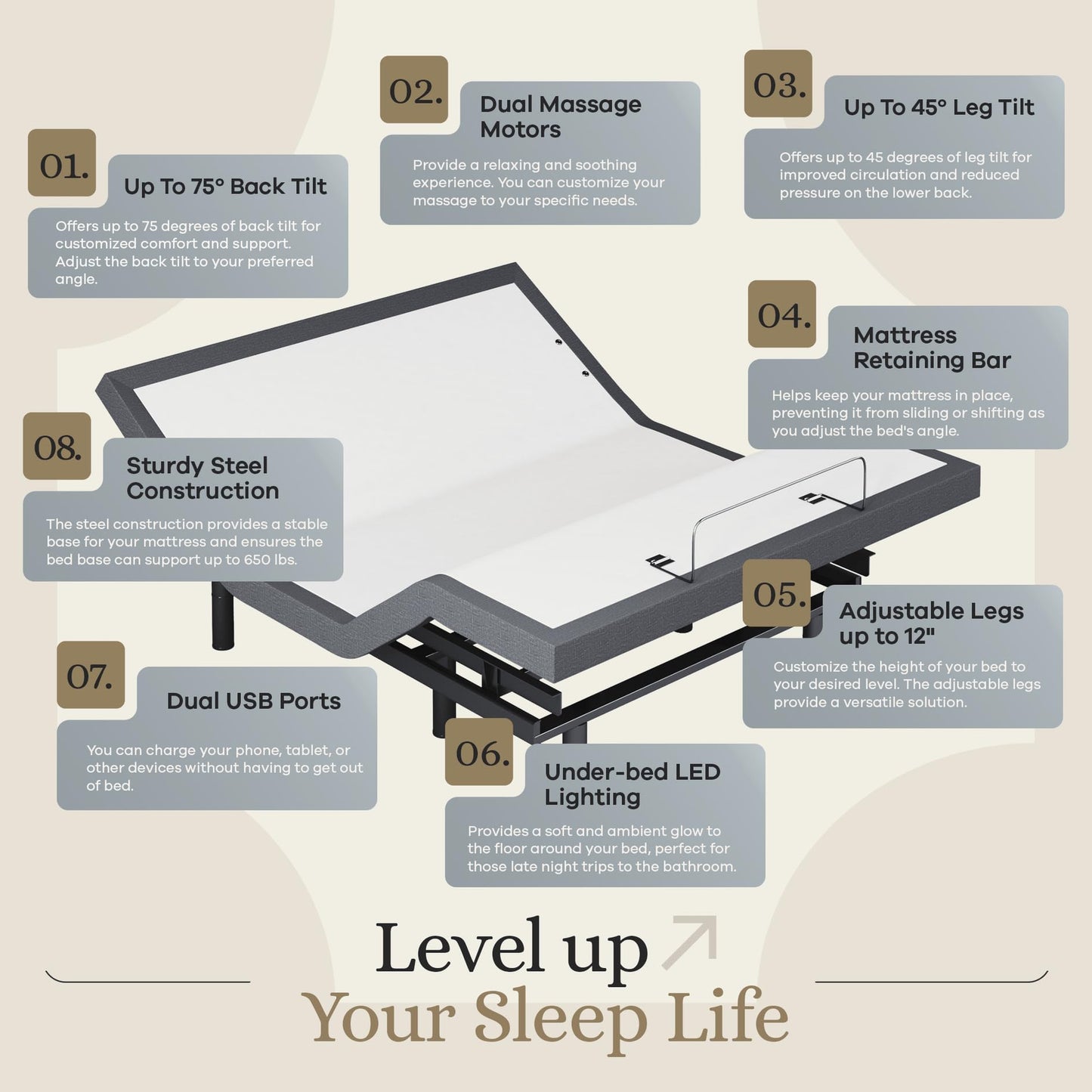 Sven & Son Classic Adjustable Bed Base, Head and Foot Lift, Massage, Under-Bed Lights, USB, Gel Memory, Zero Gravity Smart Frame - Full + 10 inch Memory Foam Matt (Firm)