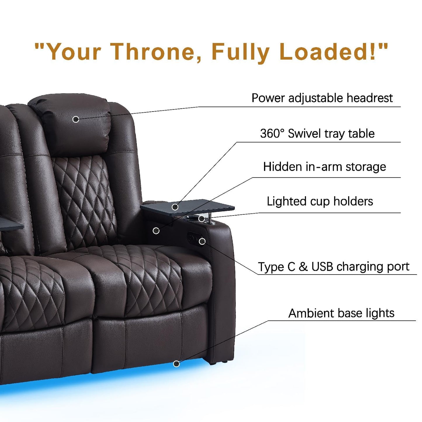 comfiroom Top-Grain Leather Home Theater Seating, Dual-Motor Power Recliner | Classic Series Black Zero Gravity Motorized Theater Chair with USB-C Charging, Adjustable Headrest, Tray Table, Row of 1