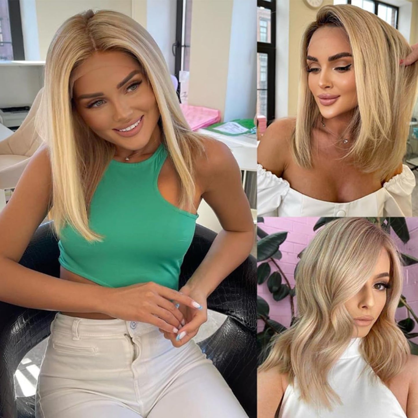 Ash Blonde Wig Human Hair 13x4 Glueless Lace Front Bob Wig 12" | 220% Density Double Drawn 15A Remy Brazilian Human Hair Wig Soft & Full Wear Go HD Pre cut Lace Pre plucked Natural Hairline
