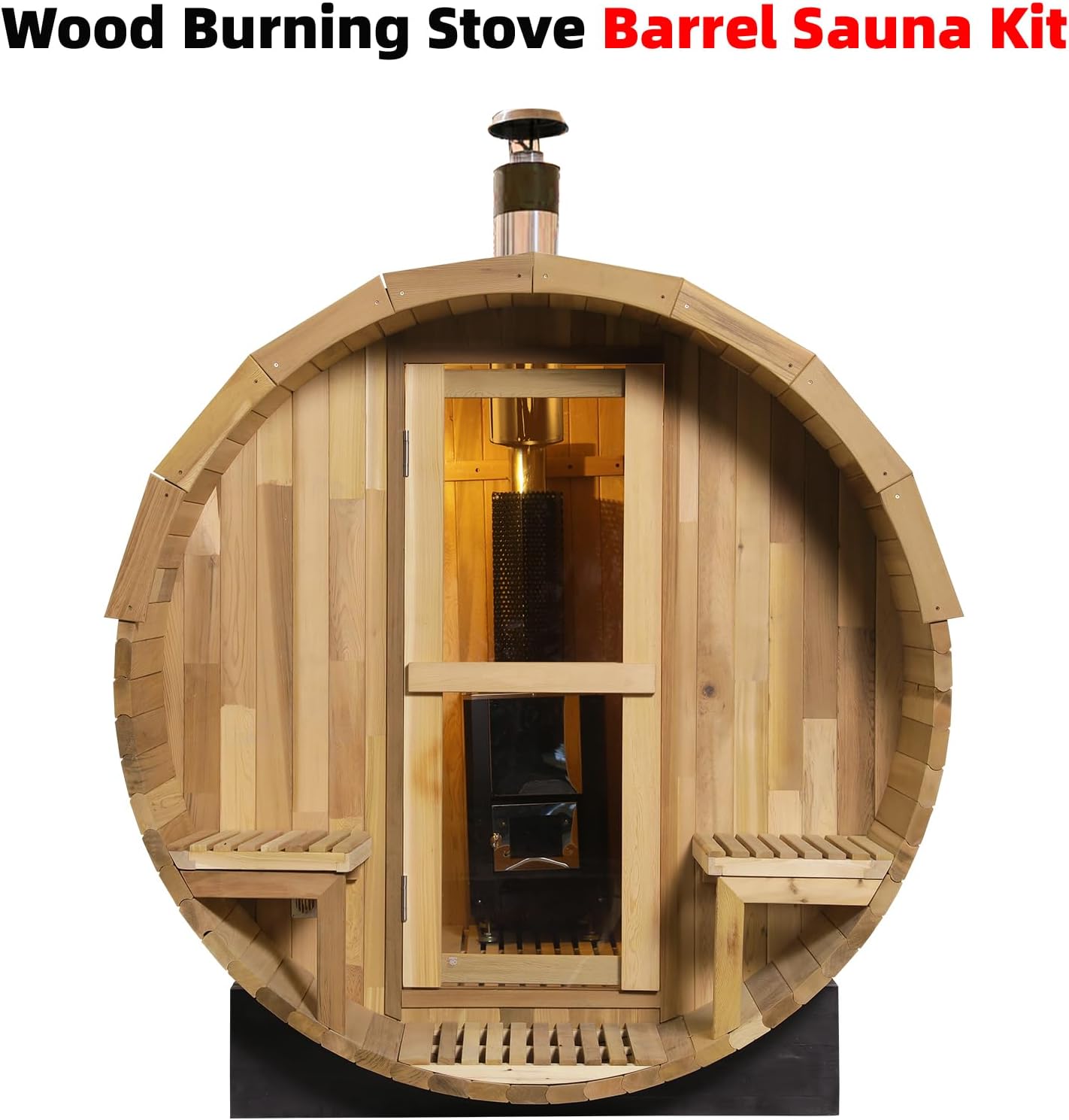 Customize Outdoor Barrel Sauna with Porch,Wood Burning Stove or Electric Stove,4-8 Person DIY Wooden Sauna Kit