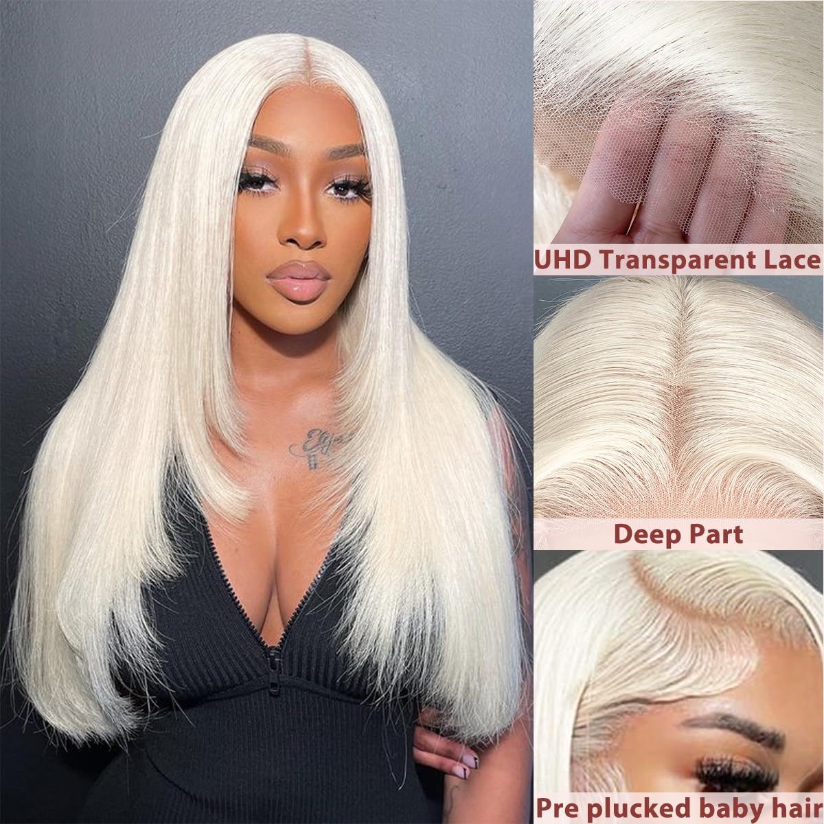 Ash Blonde Wig Human Hair 13x4 Glueless Lace Front Bob Wig 12" | 220% Density Double Drawn 15A Remy Brazilian Human Hair Wig Soft & Full Wear Go HD Pre cut Lace Pre plucked Natural Hairline