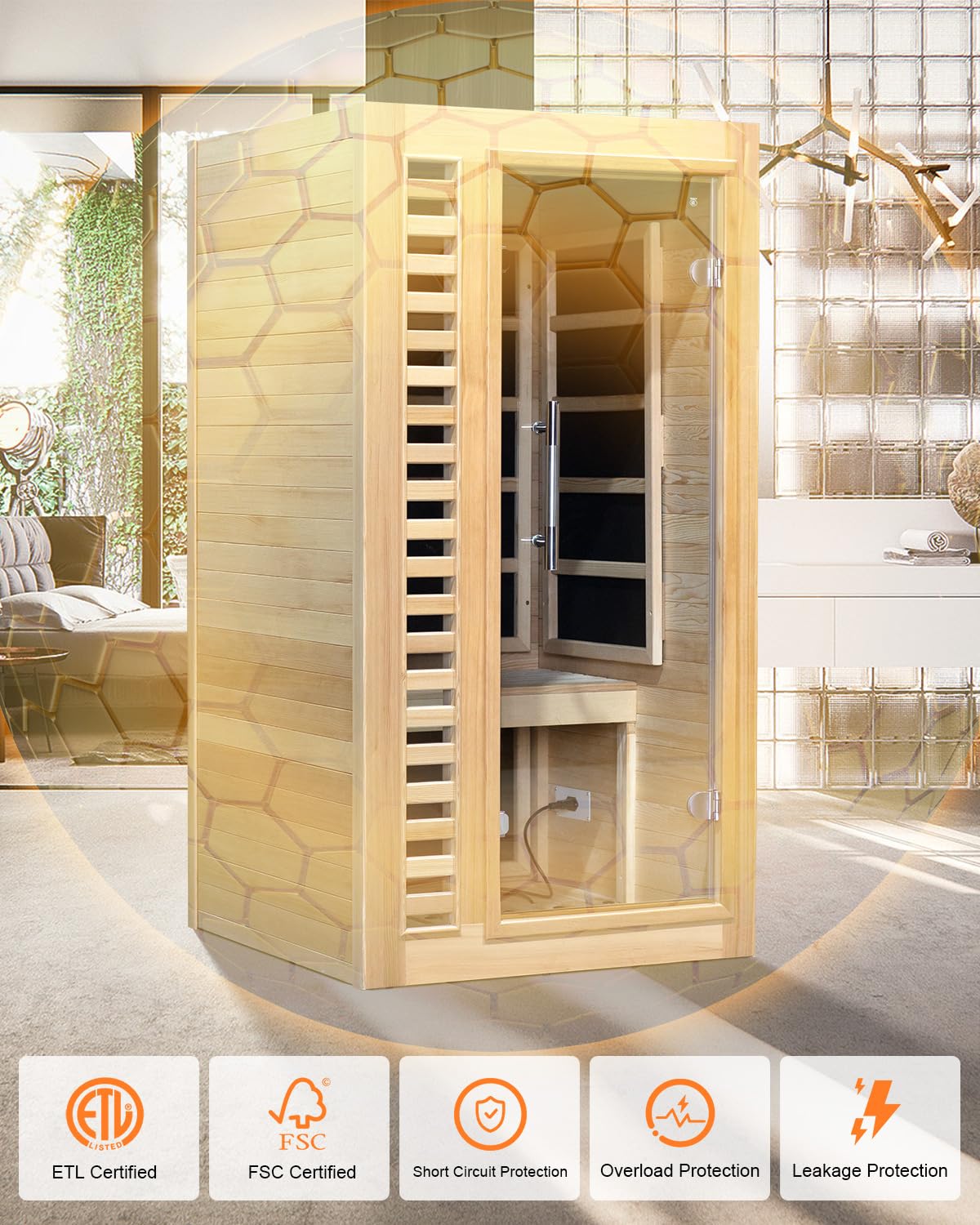 2 Person Infrared Saunas for Home with Recliner, 220V Traditional Sauna for Indoor Use, Canadian Ceder, Full Spectrum Sauna with 9 Heating Panels (Cedar)