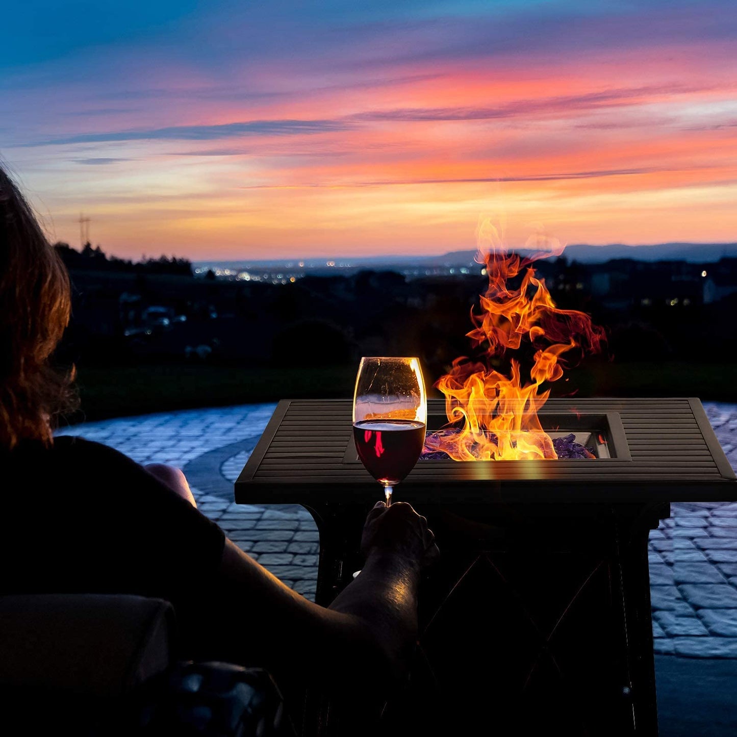 Sophia & William 56 Inch Gas Fire Pit Table,Rectangular Propane Fireplace | Outdoor Rattan Propane Fire Table with Fire Glass, Lid, 50,000 BTU Firepits for Outside Patio