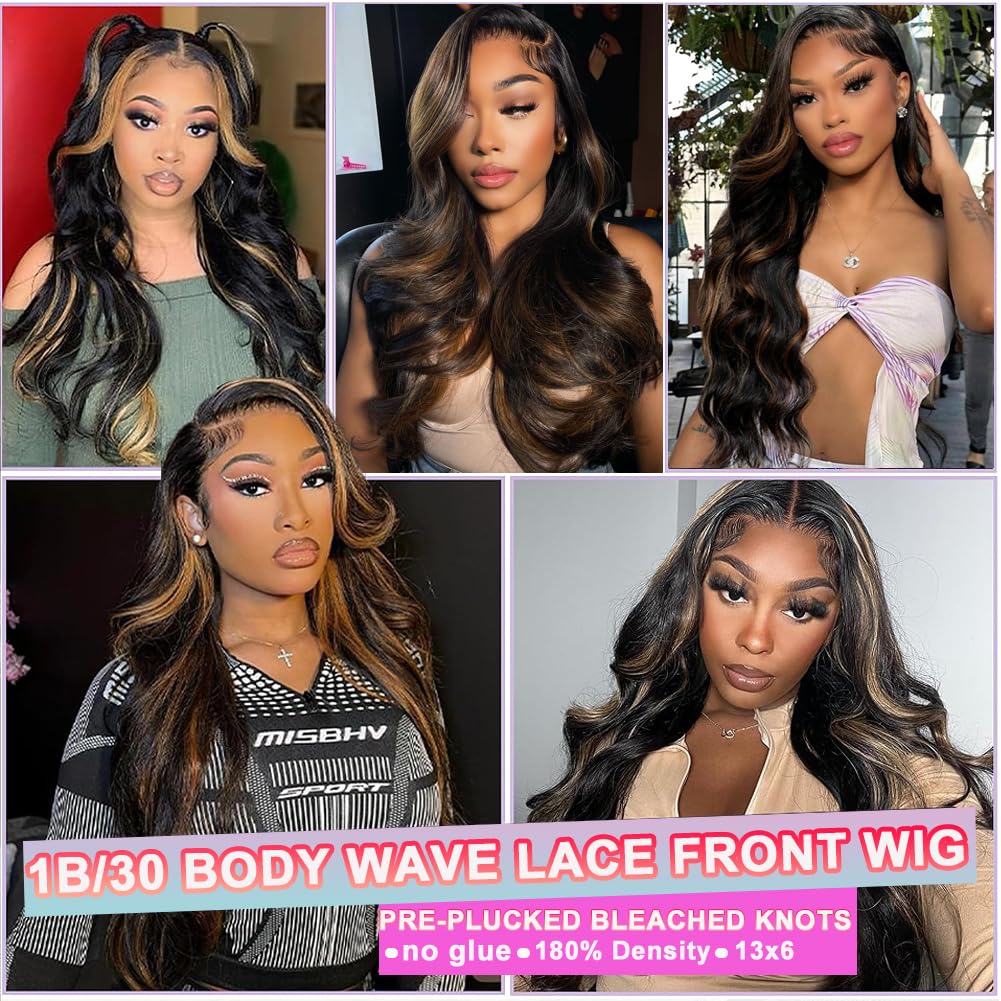miear 360 Drawstring Lace Front Wigs Human Hair 4/27 Highlight Ombre Wig | 360 HD Full Lace Frontal Wig Body Wave Lace Front Wig Pre Plucked for Black Women 180% Density Honey Blonde Color 28inch