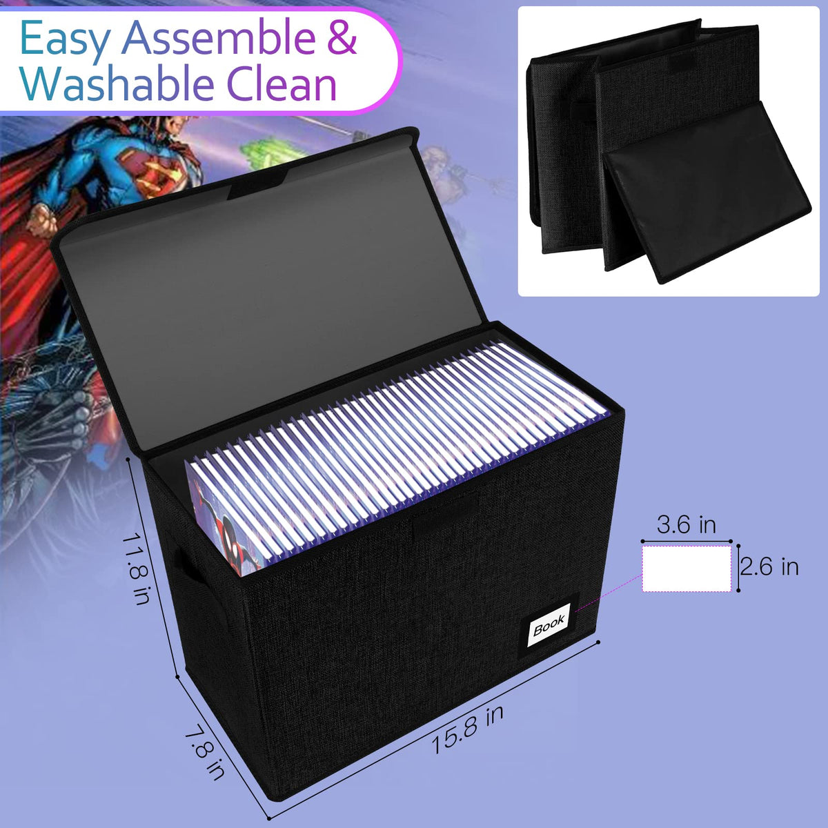 Comic Book Storage Box, 15.8" X 7.8" X 11.8", Heavy Duty Collapsible Holds 160-180 Comic Book Bin Container Holder Shelf (Cartoon Bombs)