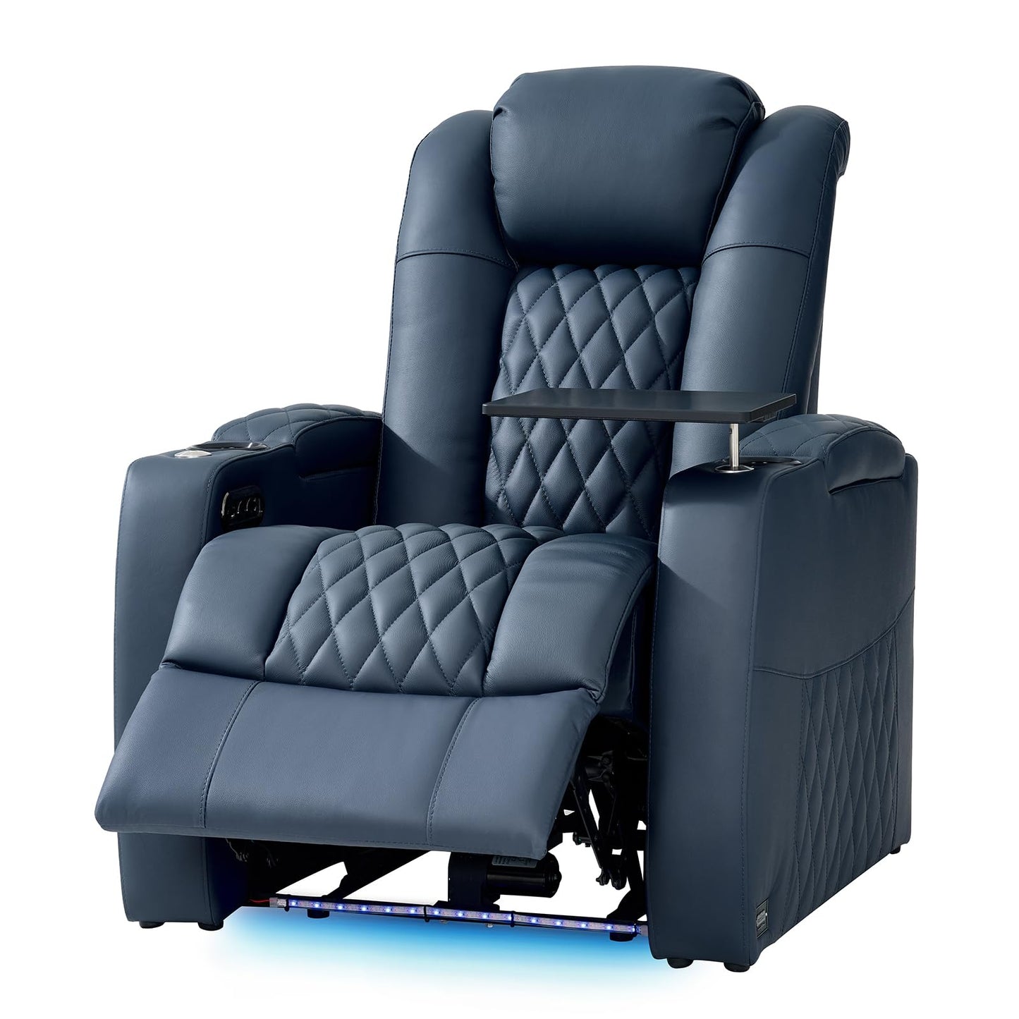 comfiroom Top-Grain Leather Home Theater Seating, Dual-Motor Power Recliner | Classic Series Black Zero Gravity Motorized Theater Chair with USB-C Charging, Adjustable Headrest, Tray Table, Row of 1