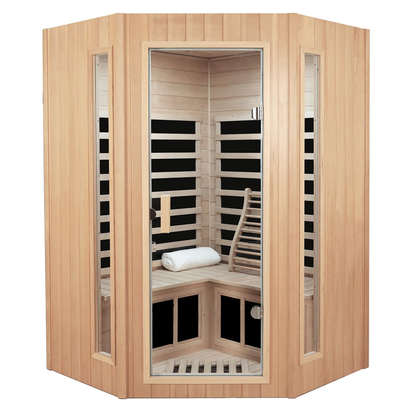 3 Person Infrared Sauna Ceramic Infrared Sauna w/Red Light Therapy | Far & Near Infrared Sauna Indoor, Low EMF Infrared Saunas for Home, Hemlock Deluxe Glass Home Sauna with Granite Backdrop