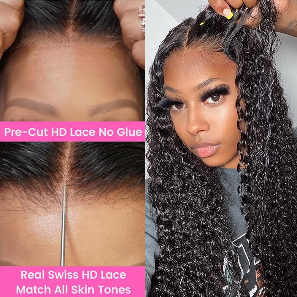 14 Inch Highlight Blonde Wear and Go Glueless Curly Bob Wig Human Hair Pre Plucked, Glueless Pre cut HD Lace Front Wigs Human Hair,Water Wave No Glue wigs, Natural Hairline for Women 200% Density