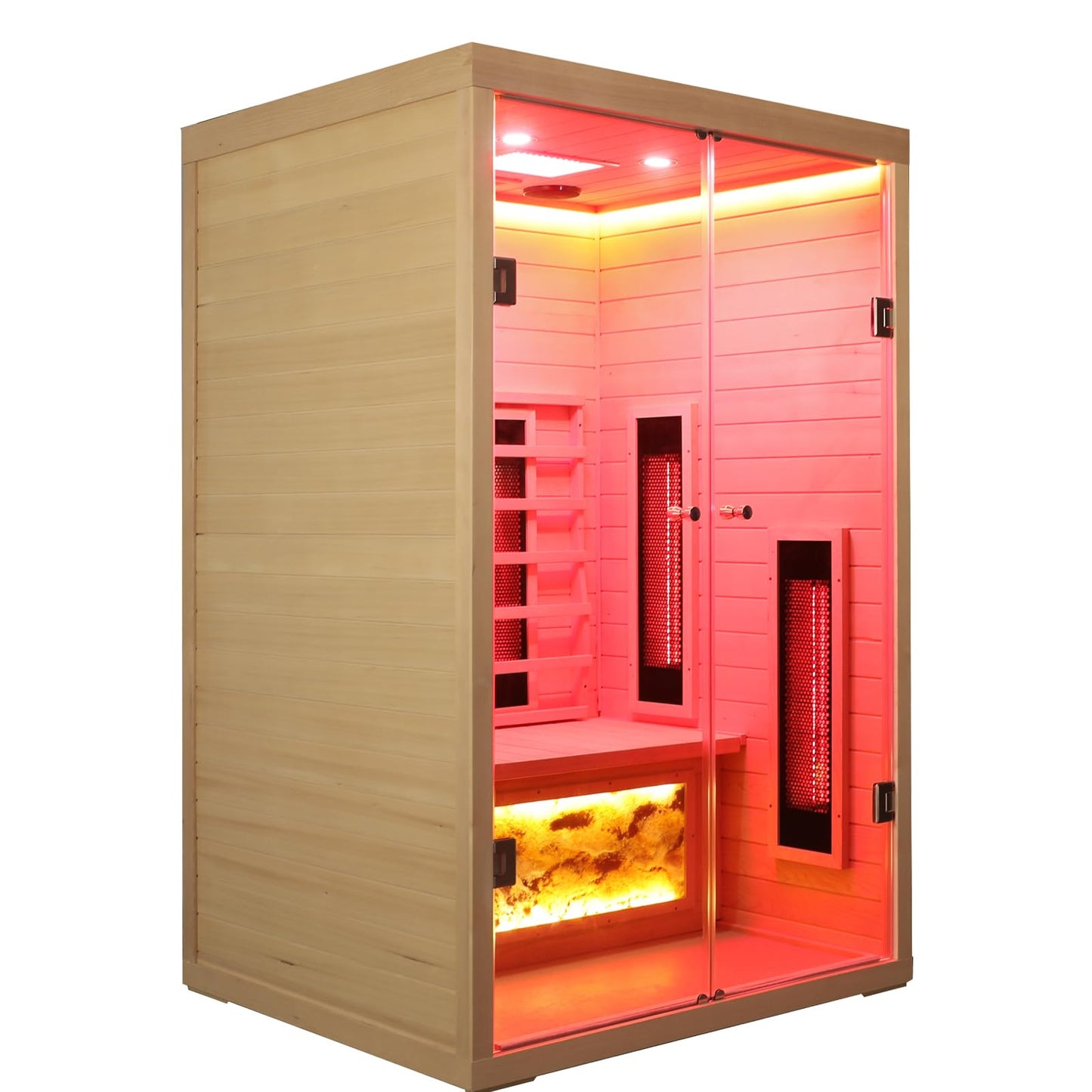 3 Person Infrared Sauna Ceramic Infrared Sauna w/Red Light Therapy | Far & Near Infrared Sauna Indoor, Low EMF Infrared Saunas for Home, Hemlock Deluxe Glass Home Sauna with Granite Backdrop