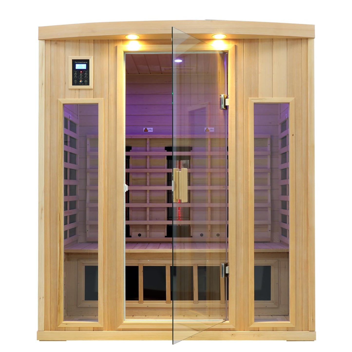 3 Person Infrared Sauna Ceramic Infrared Sauna w/Red Light Therapy | Far & Near Infrared Sauna Indoor, Low EMF Infrared Saunas for Home, Hemlock Deluxe Glass Home Sauna with Granite Backdrop