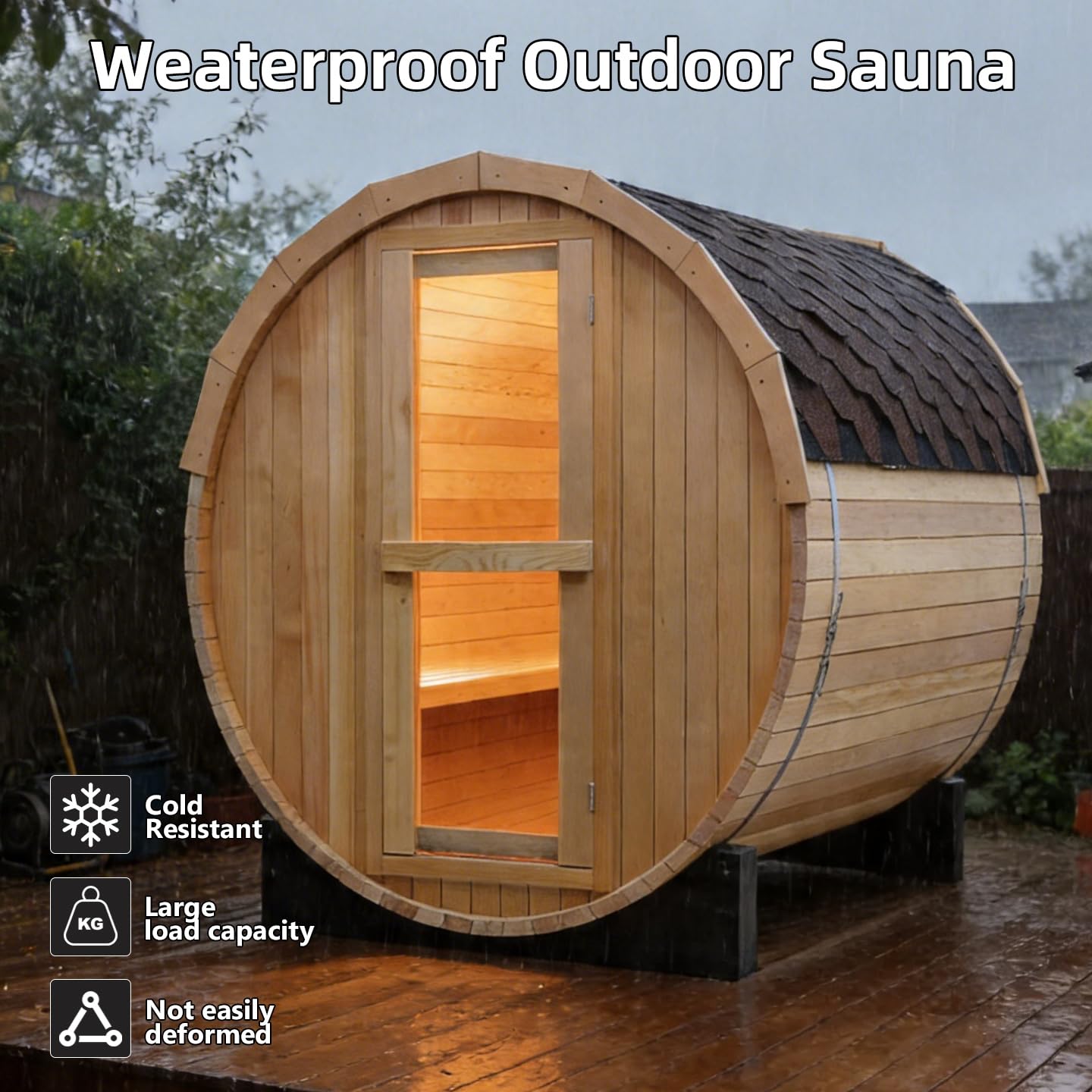 Outdoor Barrel Steam Sauna, 6-8 Person Canadian Hemlock Traditional Wooden Steam Saunas with 220V/6KW Toule Electric Stove, Tempered Glass Sauna Kits for Backyard & Garden (0-195℉)